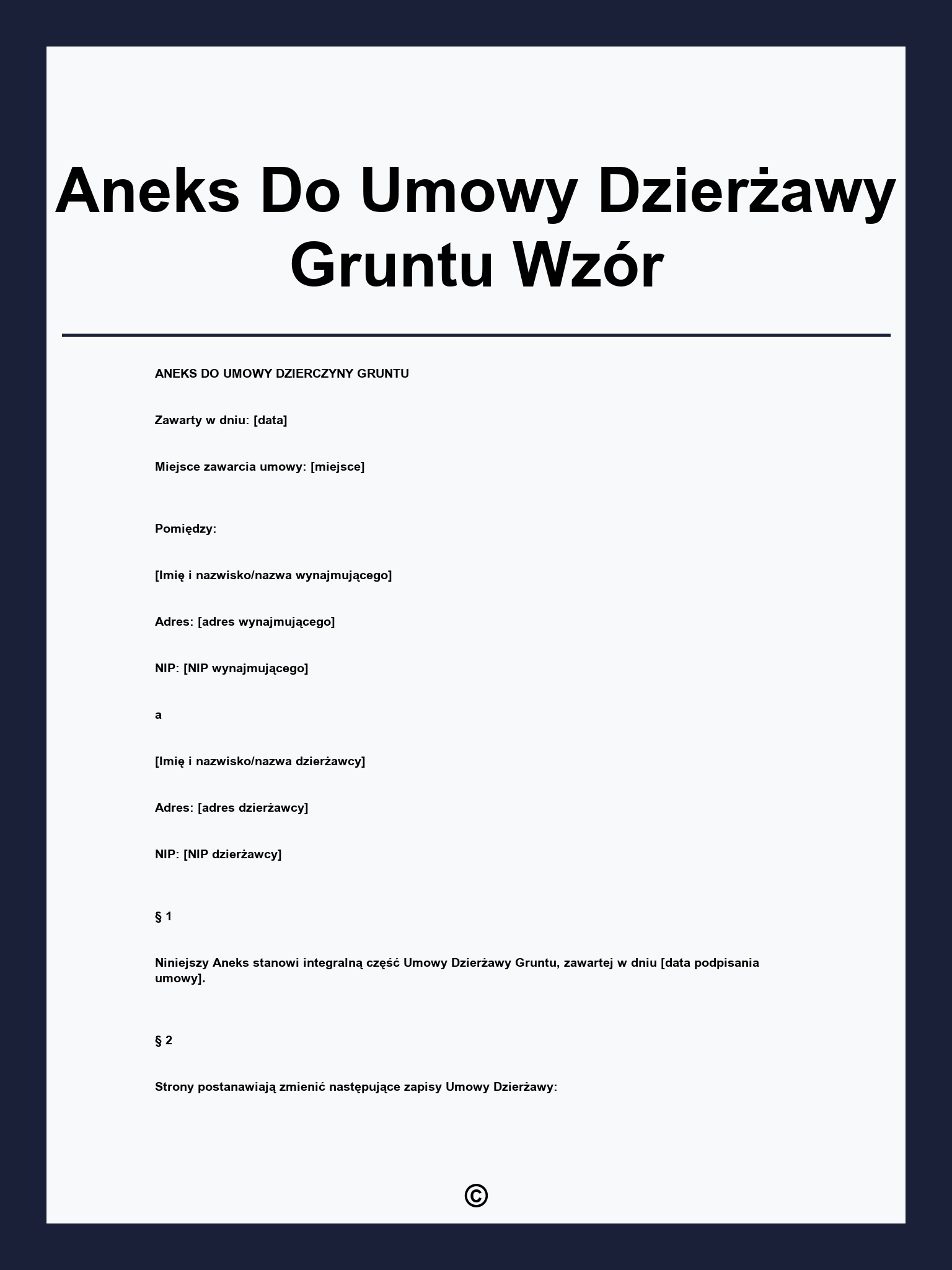 Aneks Do Umowy Dzierżawy Gruntu Wzór