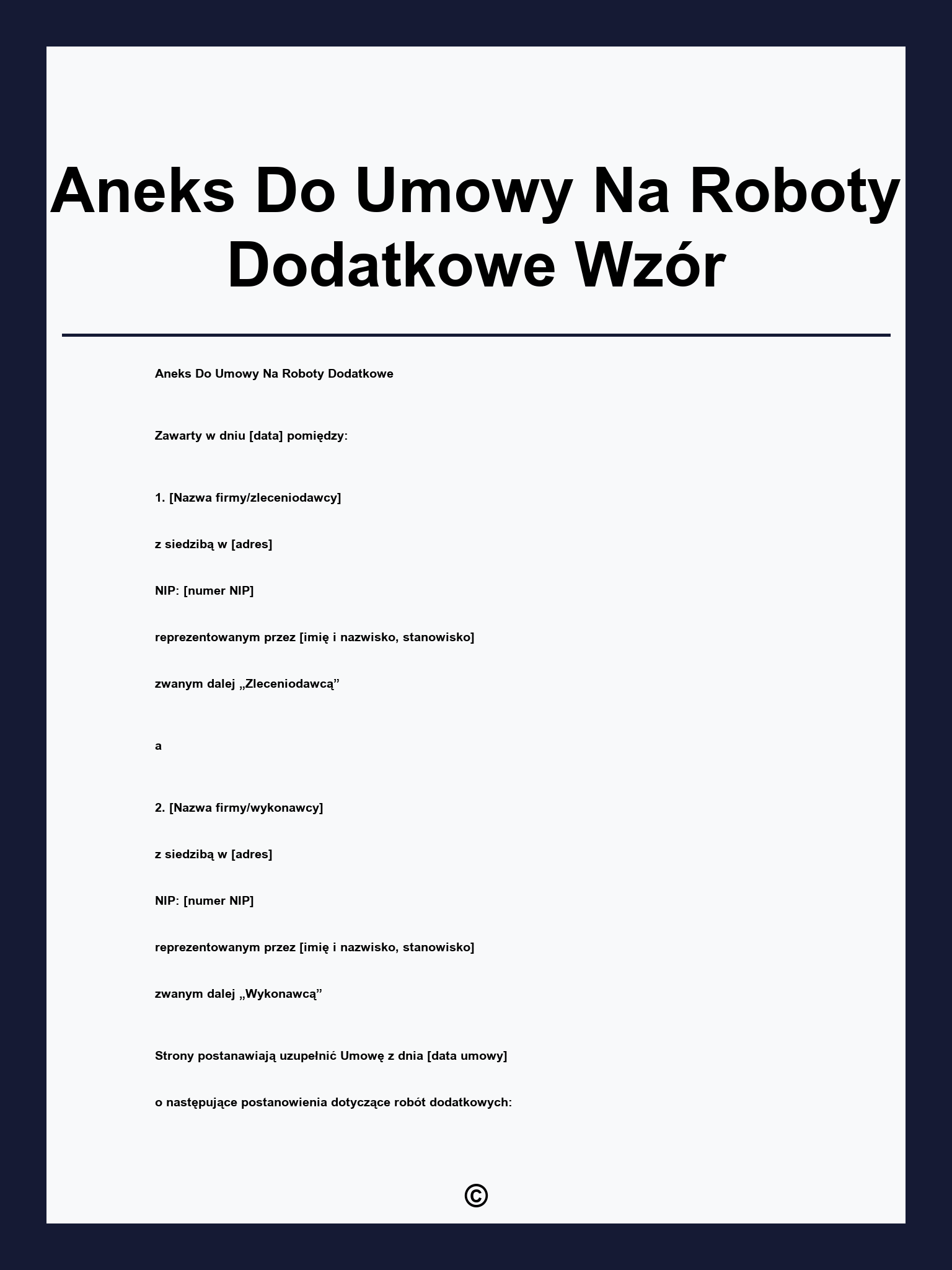 Aneks Do Umowy Na Roboty Dodatkowe Wzór