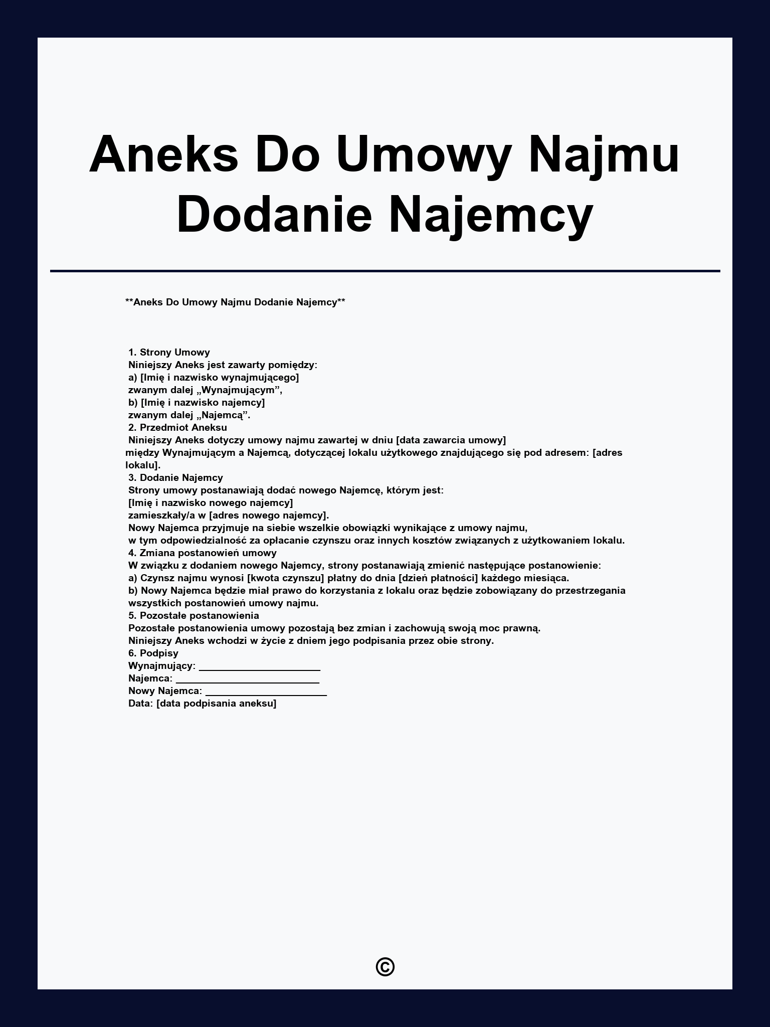 Aneks Do Umowy Najmu Dodanie Najemcy