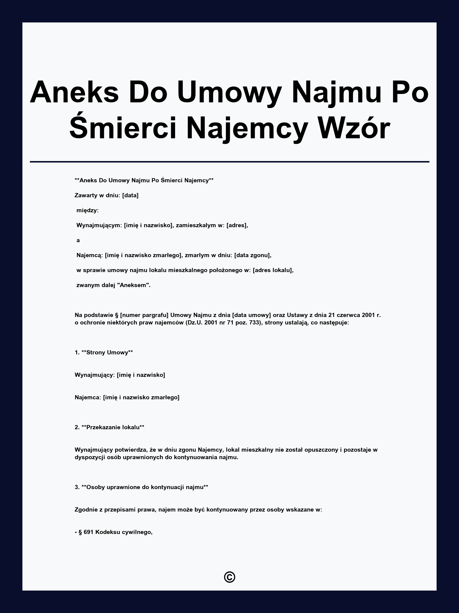 Aneks Do Umowy Najmu Po Śmierci Najemcy Wzór