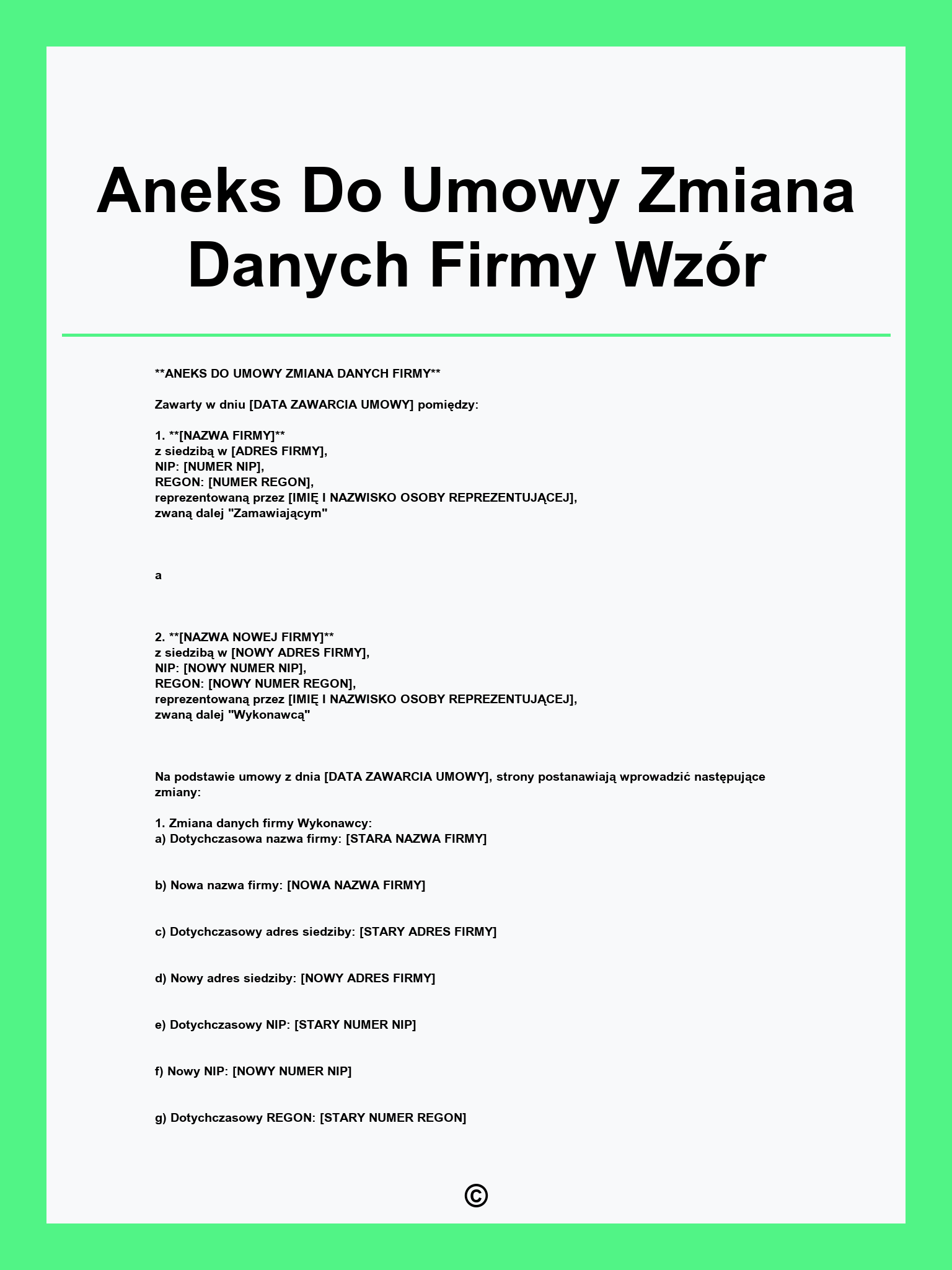 Aneks Do Umowy Zmiana Danych Firmy Wzór
