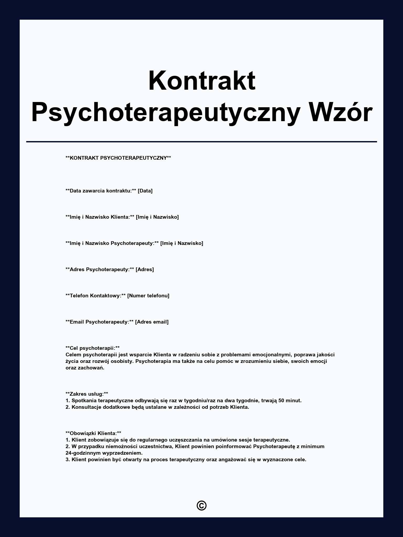 Kontrakt Psychoterapeutyczny Wzór