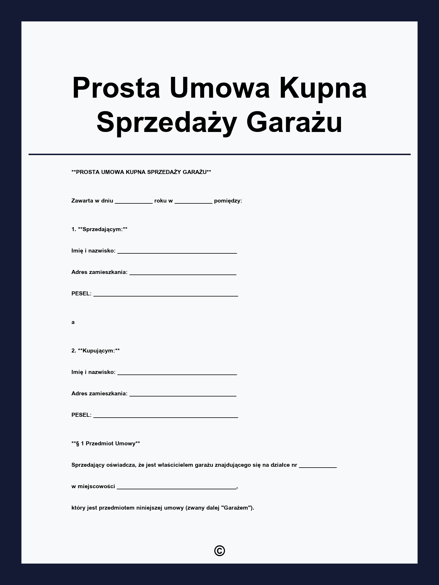 Prosta Umowa Kupna Sprzedaży Garażu