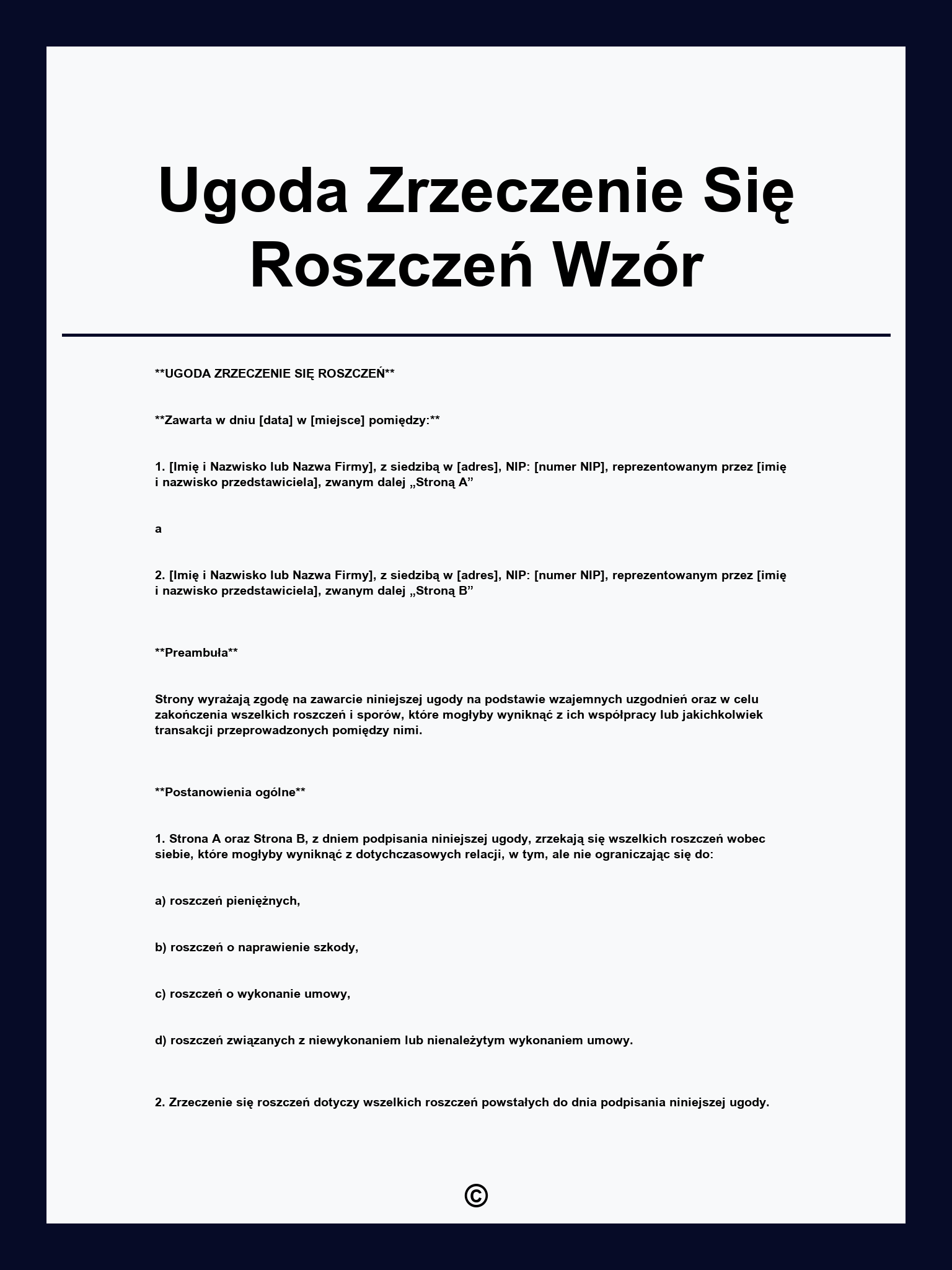 Ugoda Zrzeczenie Się Roszczeń Wzór