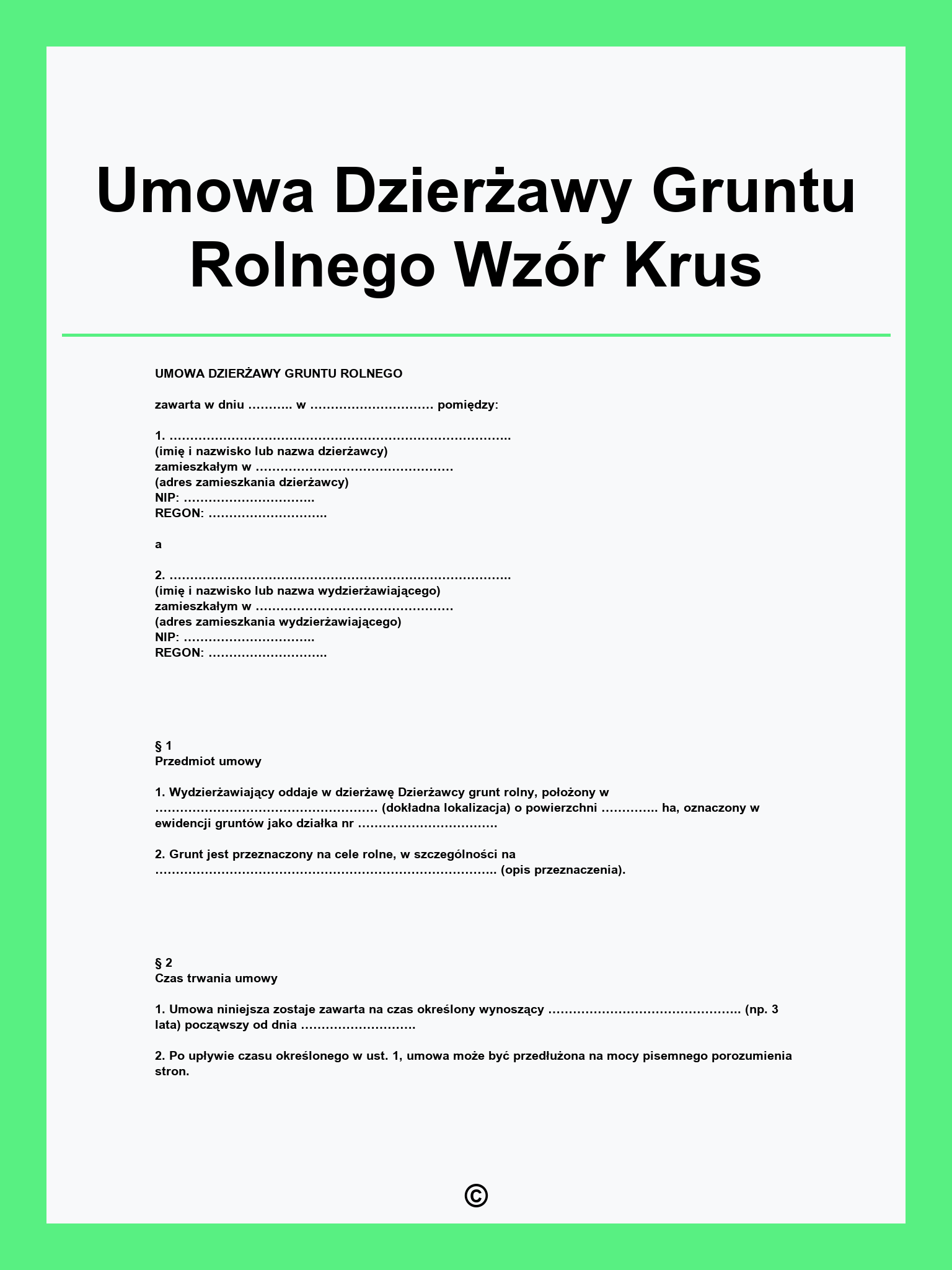 Umowa Dzierżawy Gruntu Rolnego Wzór Krus