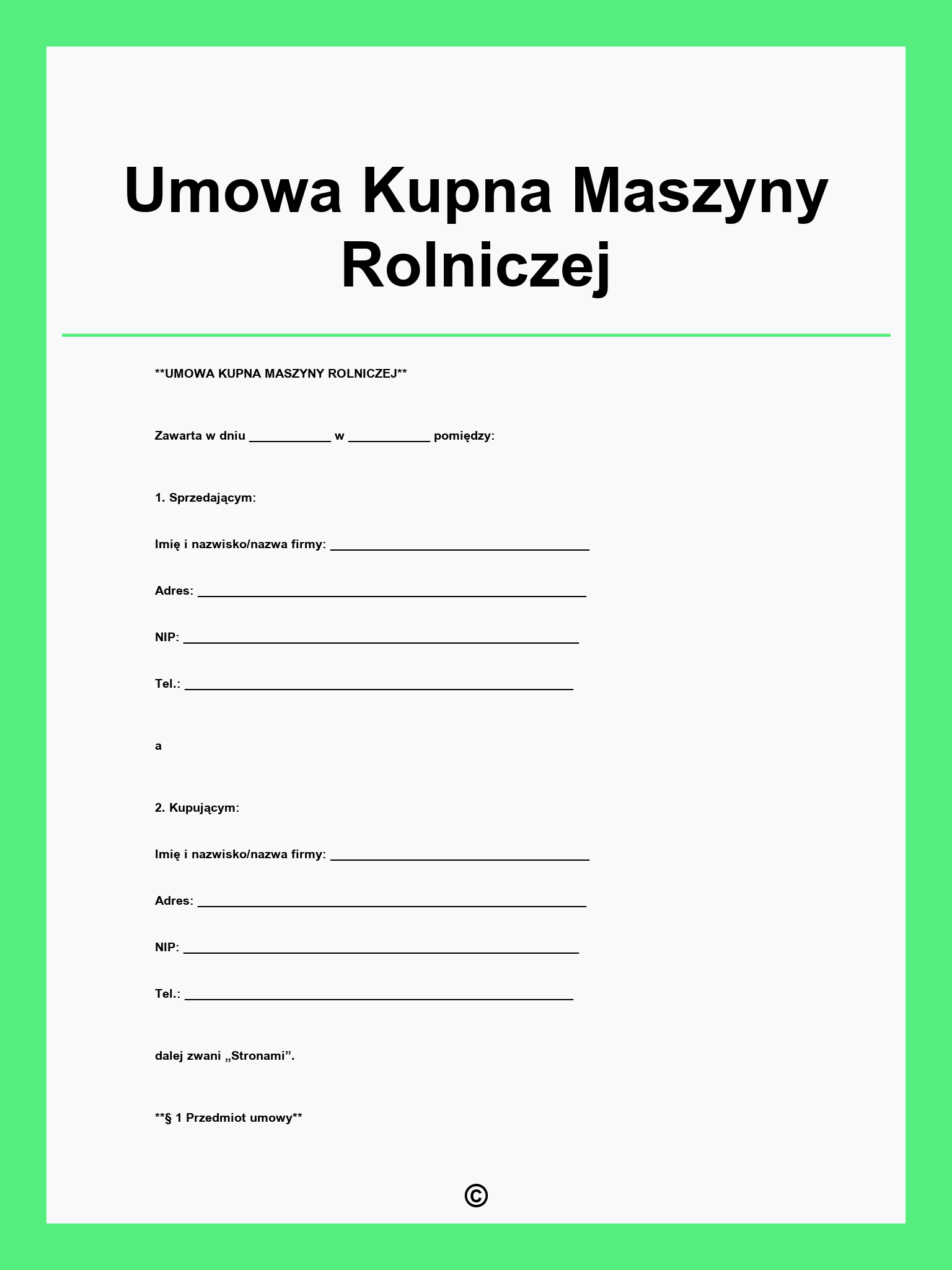 Umowa Kupna Maszyny Rolniczej