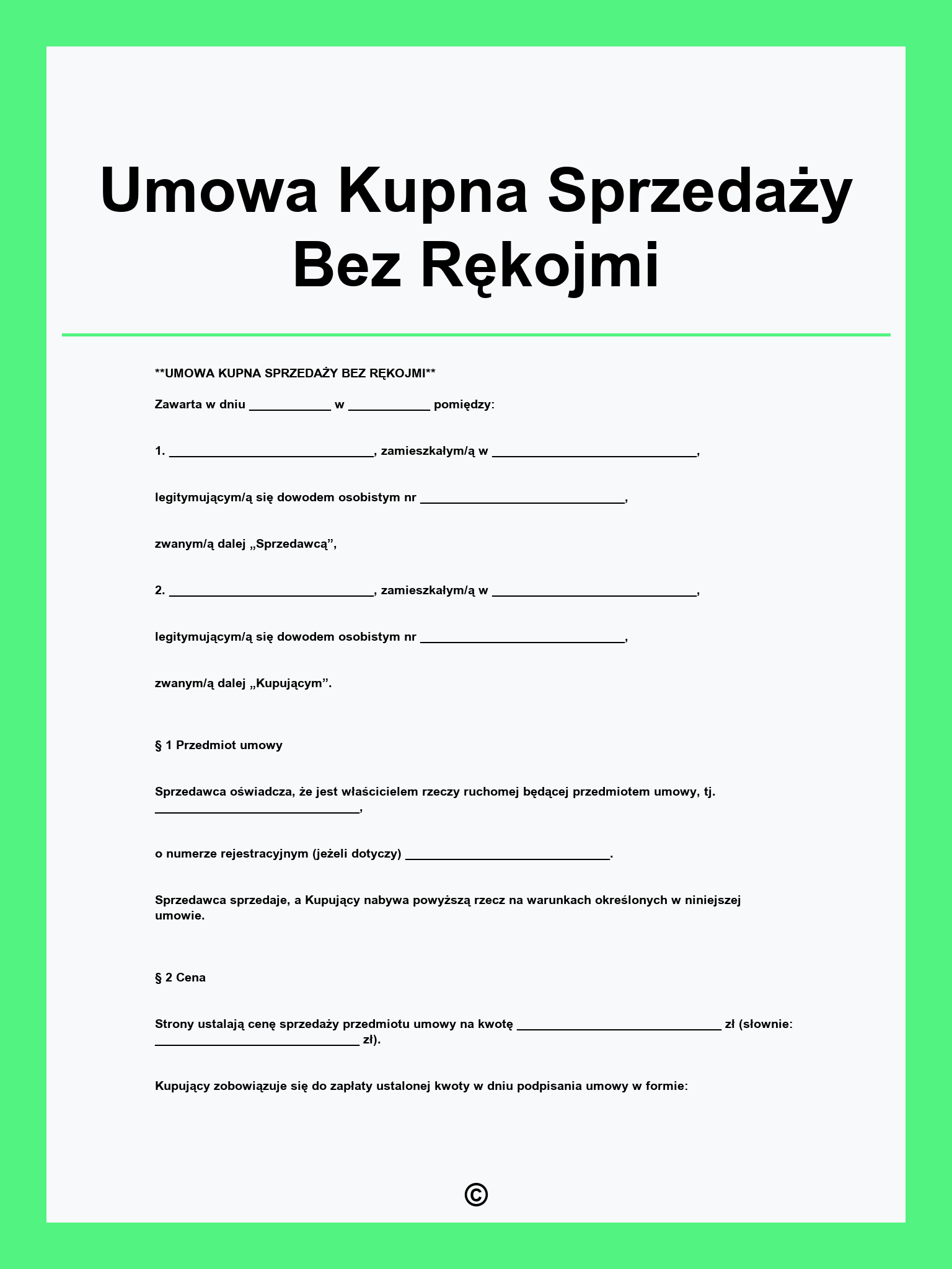Umowa Kupna Sprzedaży Bez Rękojmi