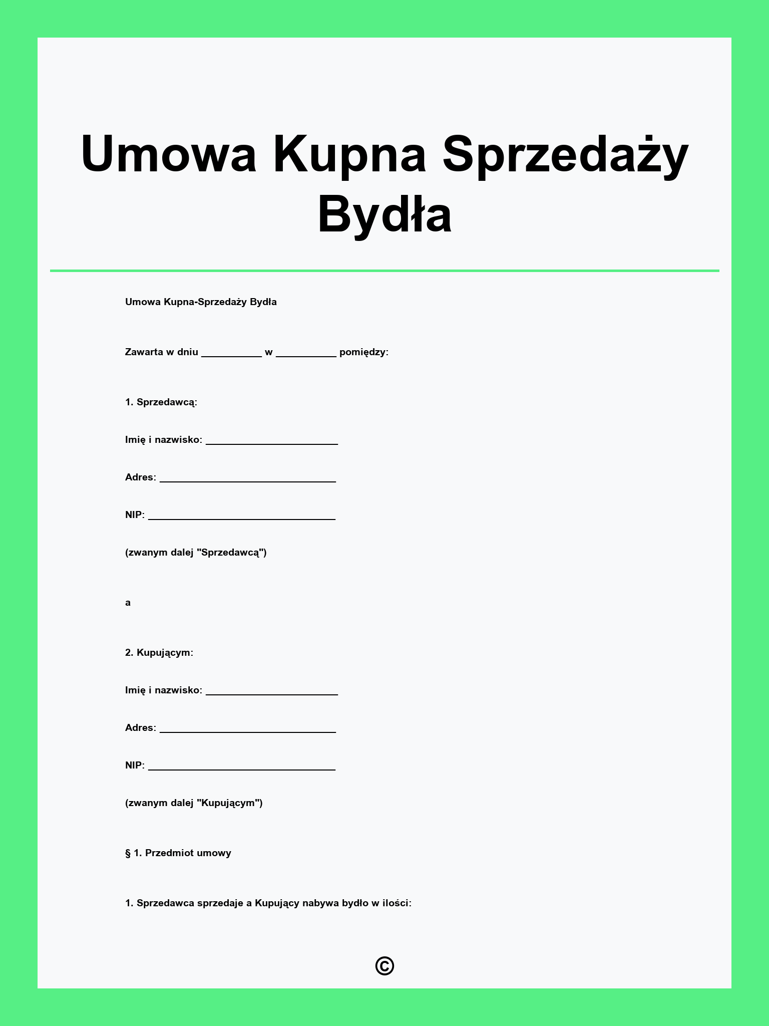 Umowa Kupna Sprzedaży Bydła