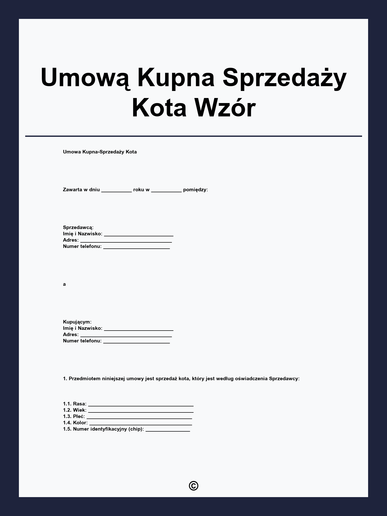 Umową Kupna Sprzedaży Kota Wzór