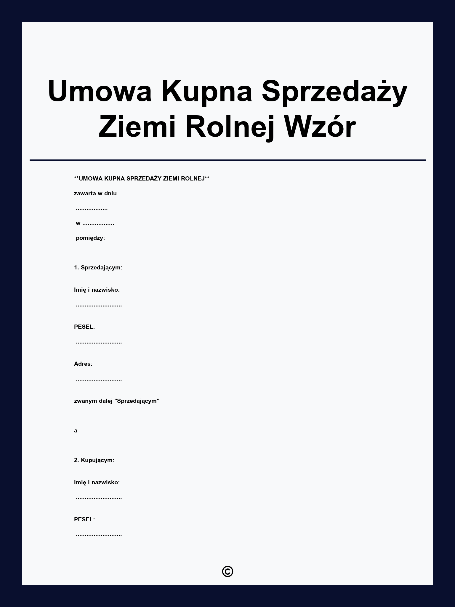 Umowa Kupna Sprzedaży Ziemi Rolnej Wzór