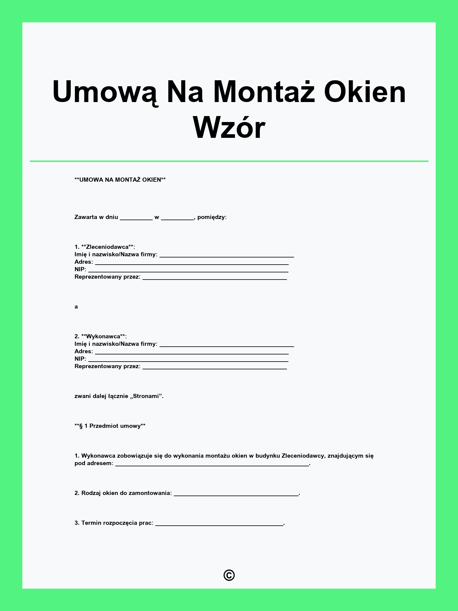 Umową Na Montaż Okien Wzór