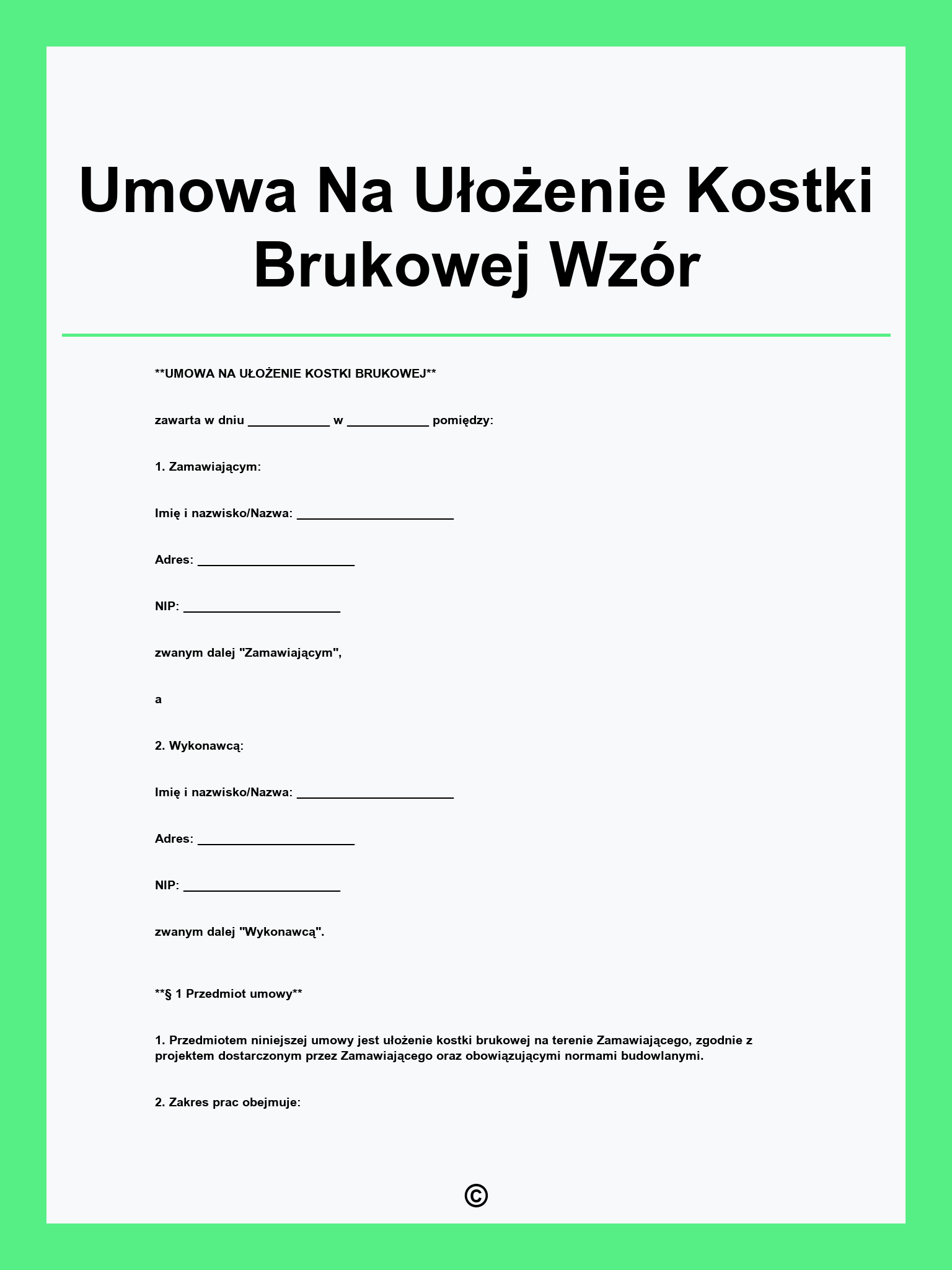 Umowa Na Ułożenie Kostki Brukowej Wzór