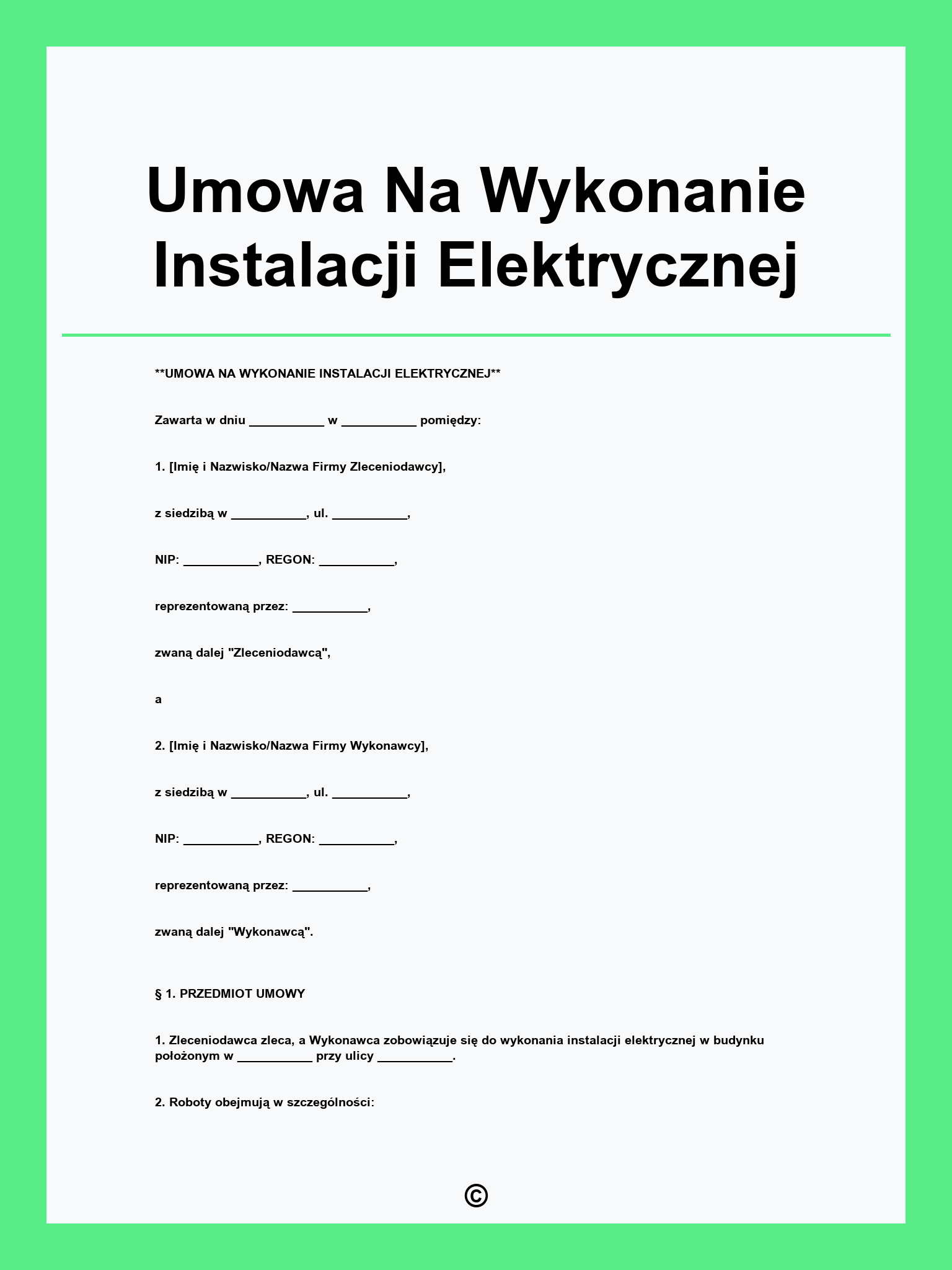 Umowa Na Wykonanie Instalacji Elektrycznej