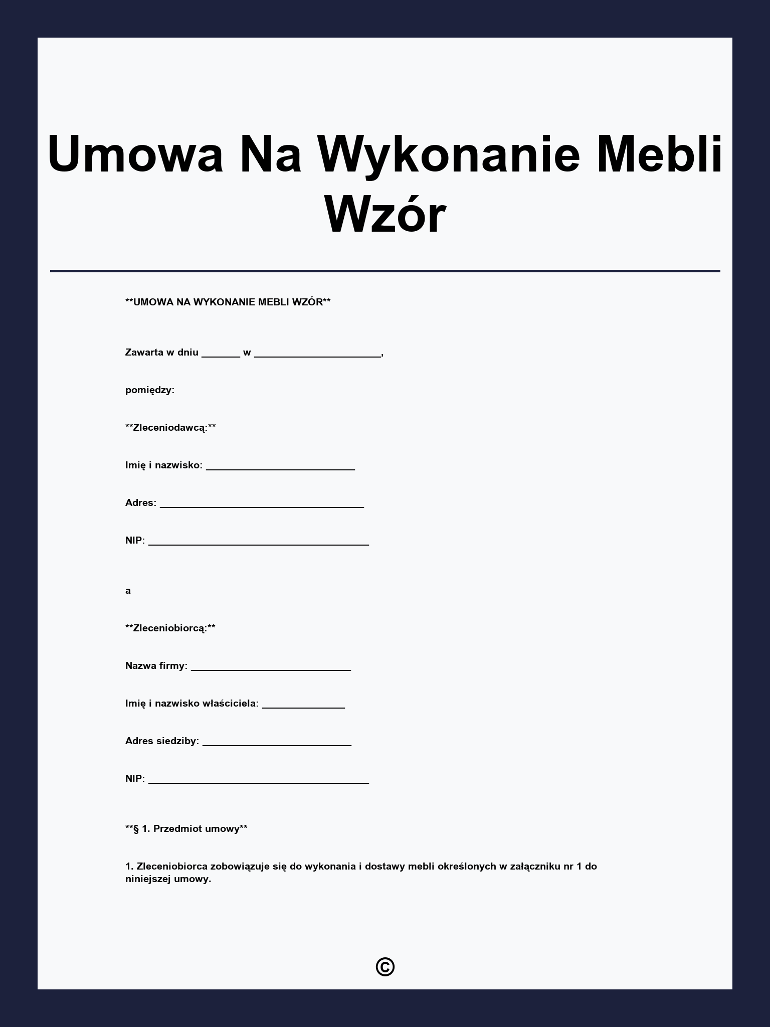 Umowa Na Wykonanie Mebli Wzór