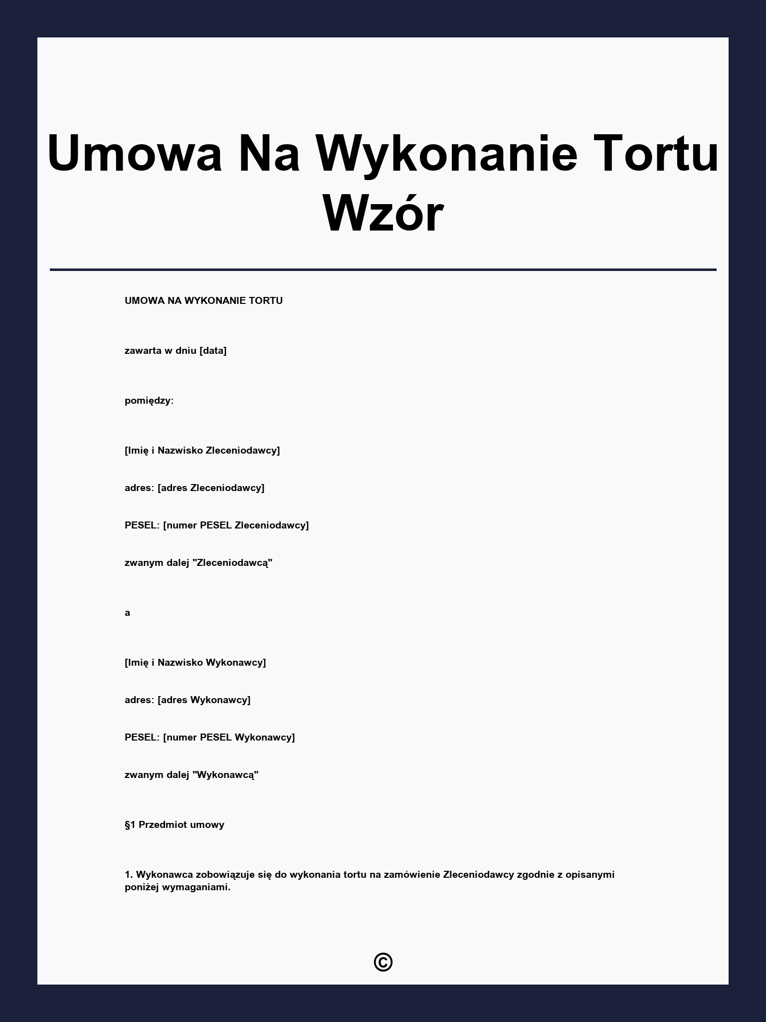 Umowa Na Wykonanie Tortu Wzór