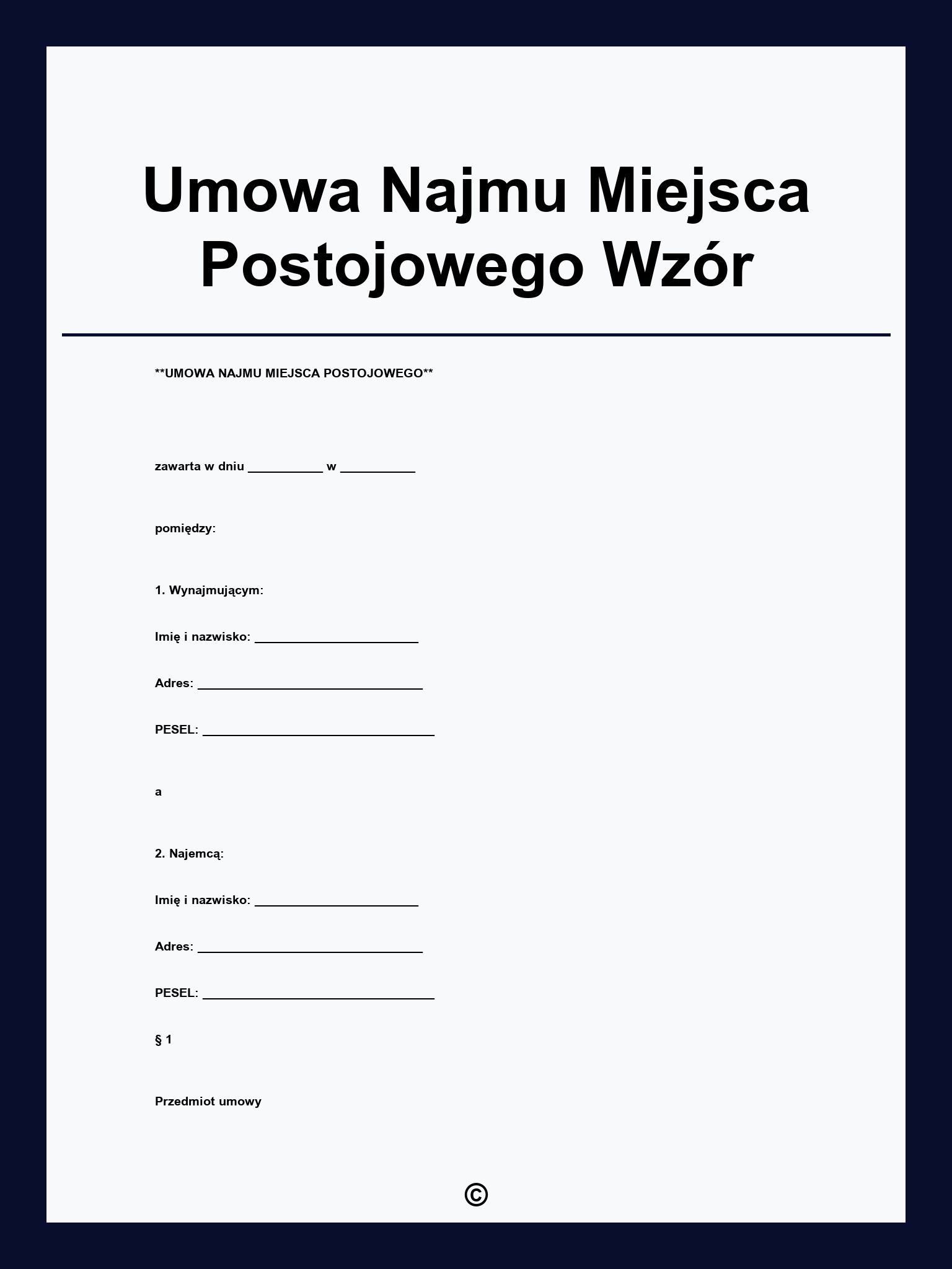 Umowa Najmu Miejsca Postojowego Wzór