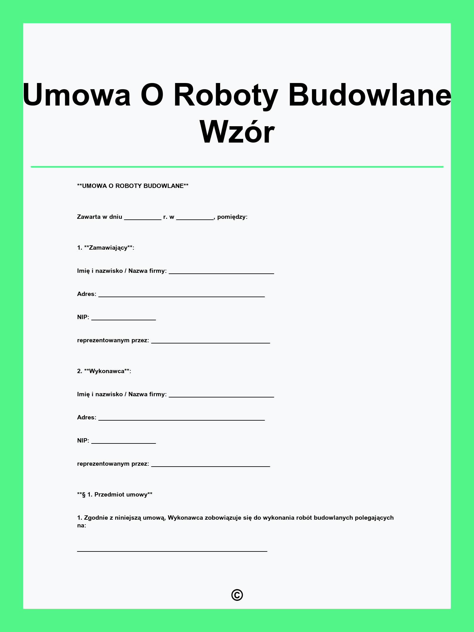Umowa O Roboty Budowlane Wzór