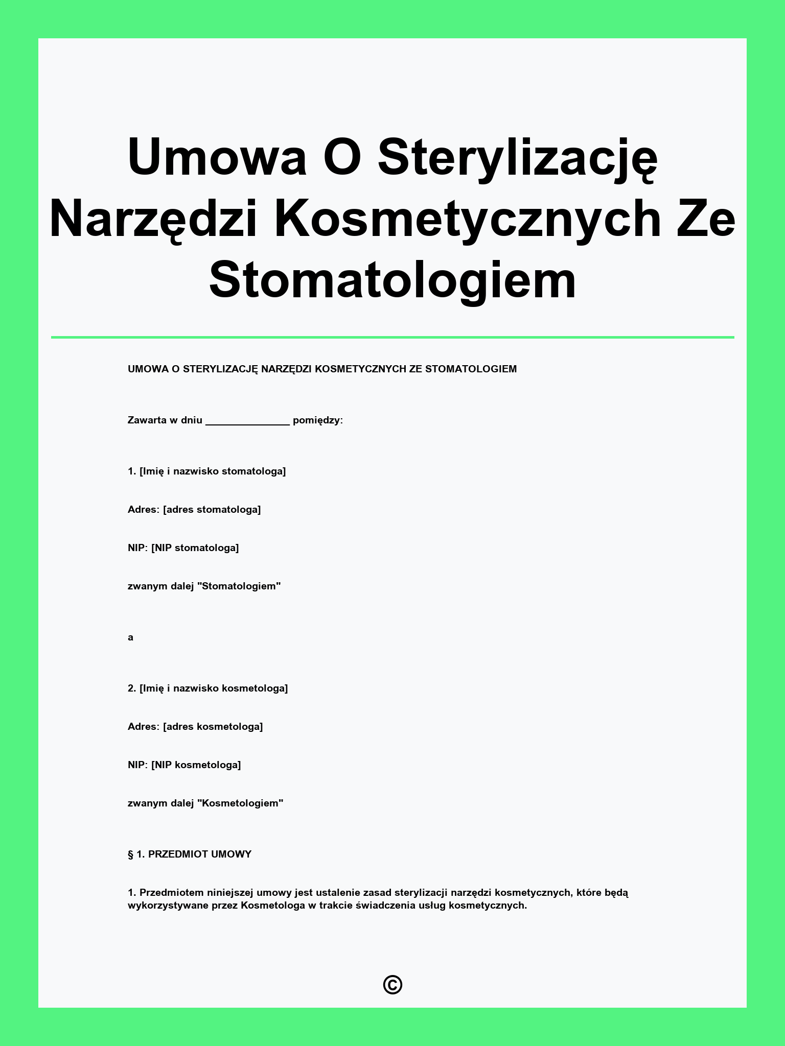 Umowa O Sterylizację Narzędzi Kosmetycznych Ze Stomatologiem