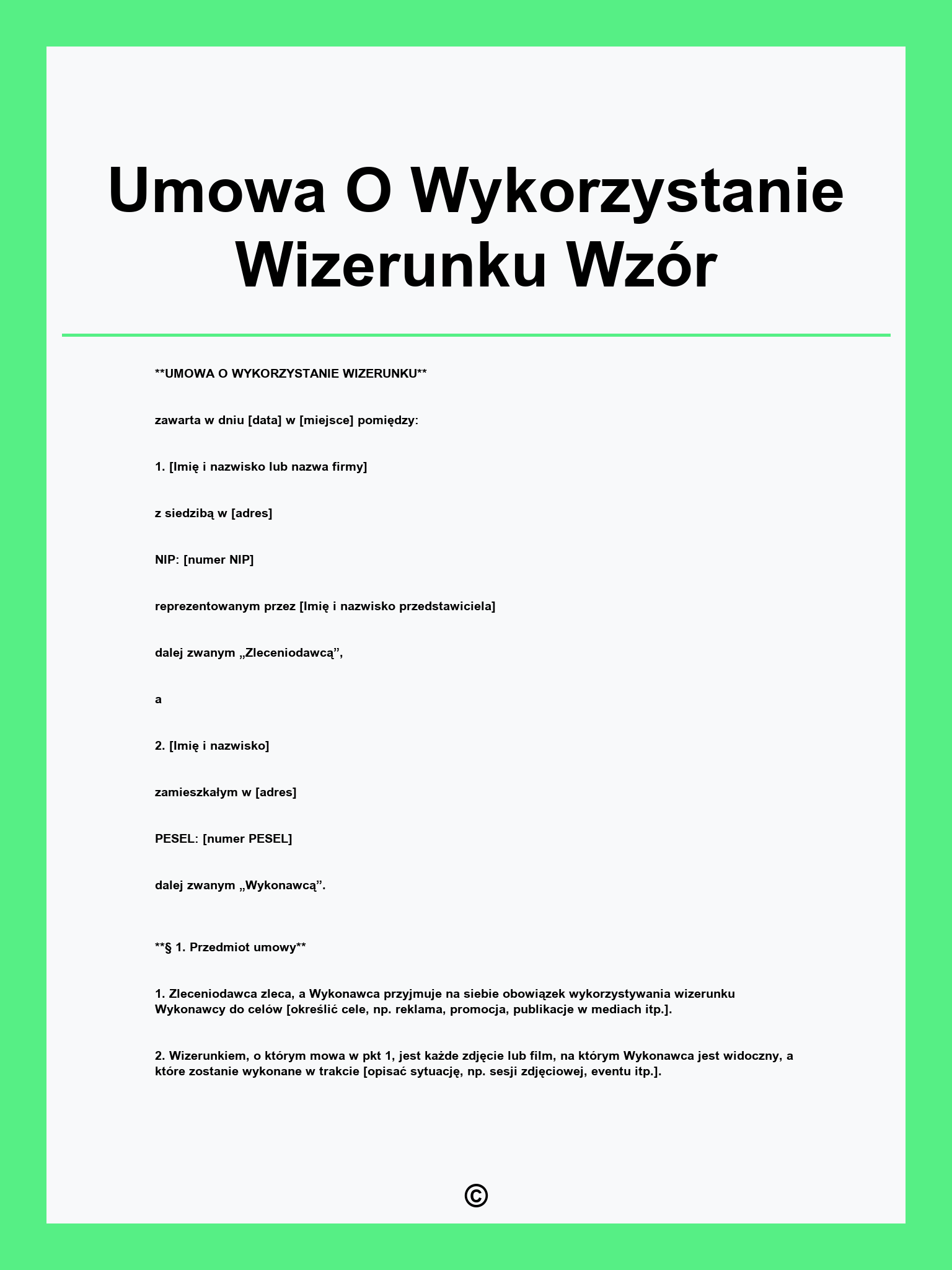 Umowa O Wykorzystanie Wizerunku Wzór
