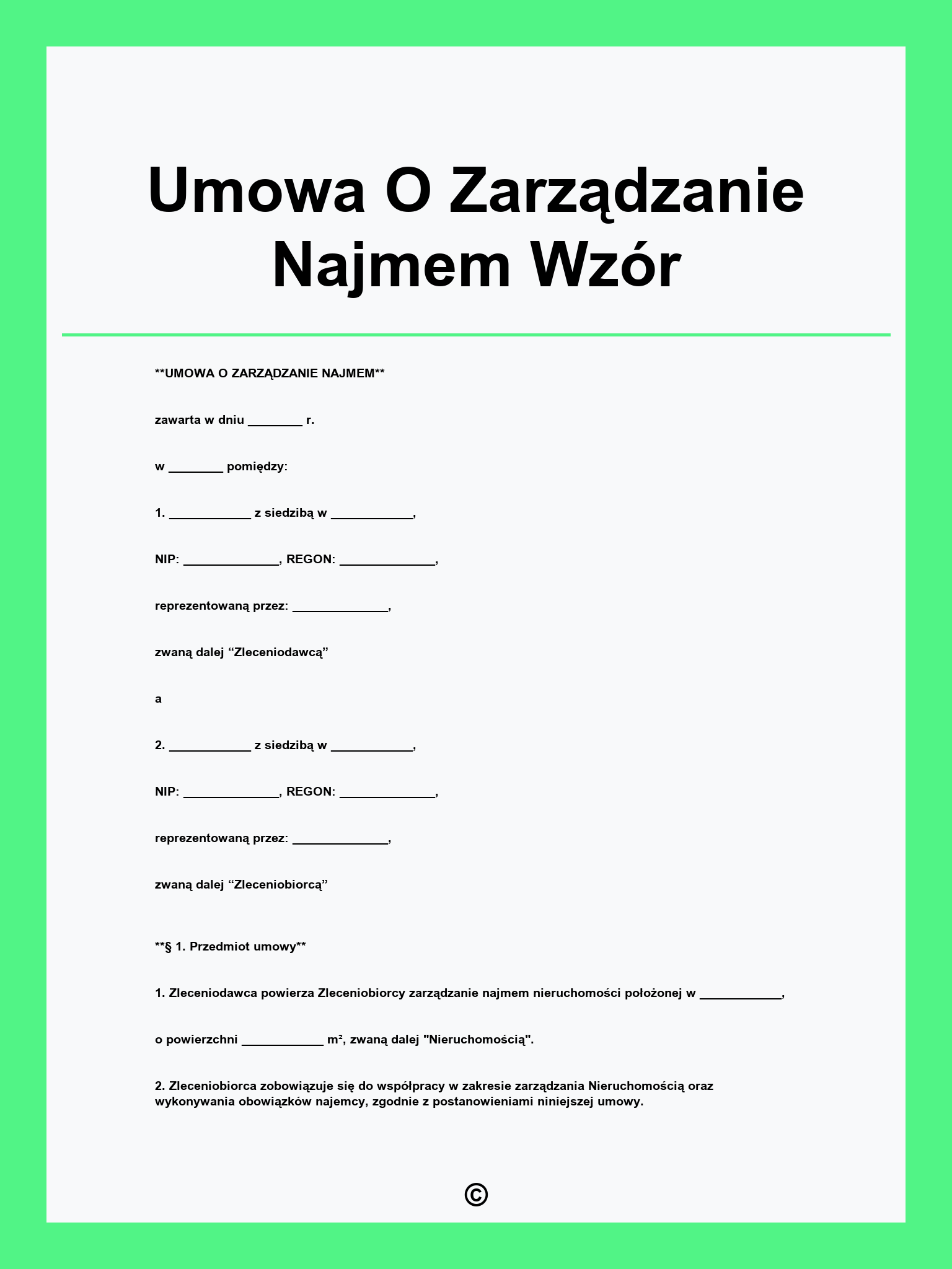 Umowa O Zarządzanie Najmem Wzór
