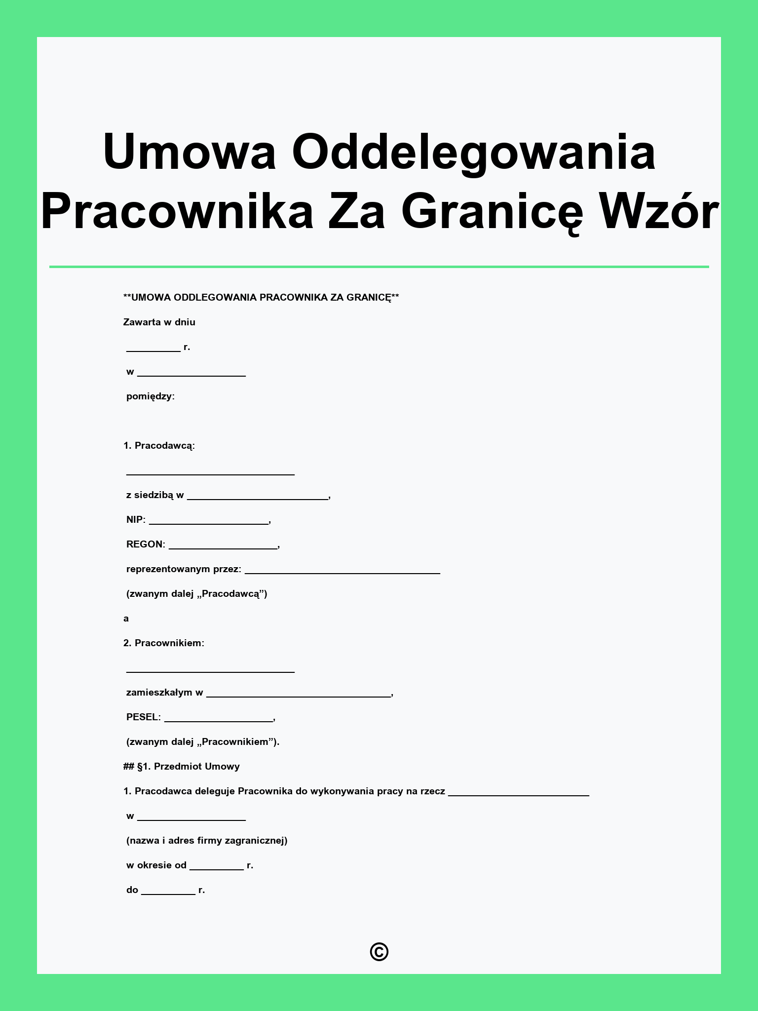 Umowa Oddelegowania Pracownika Za Granicę Wzór