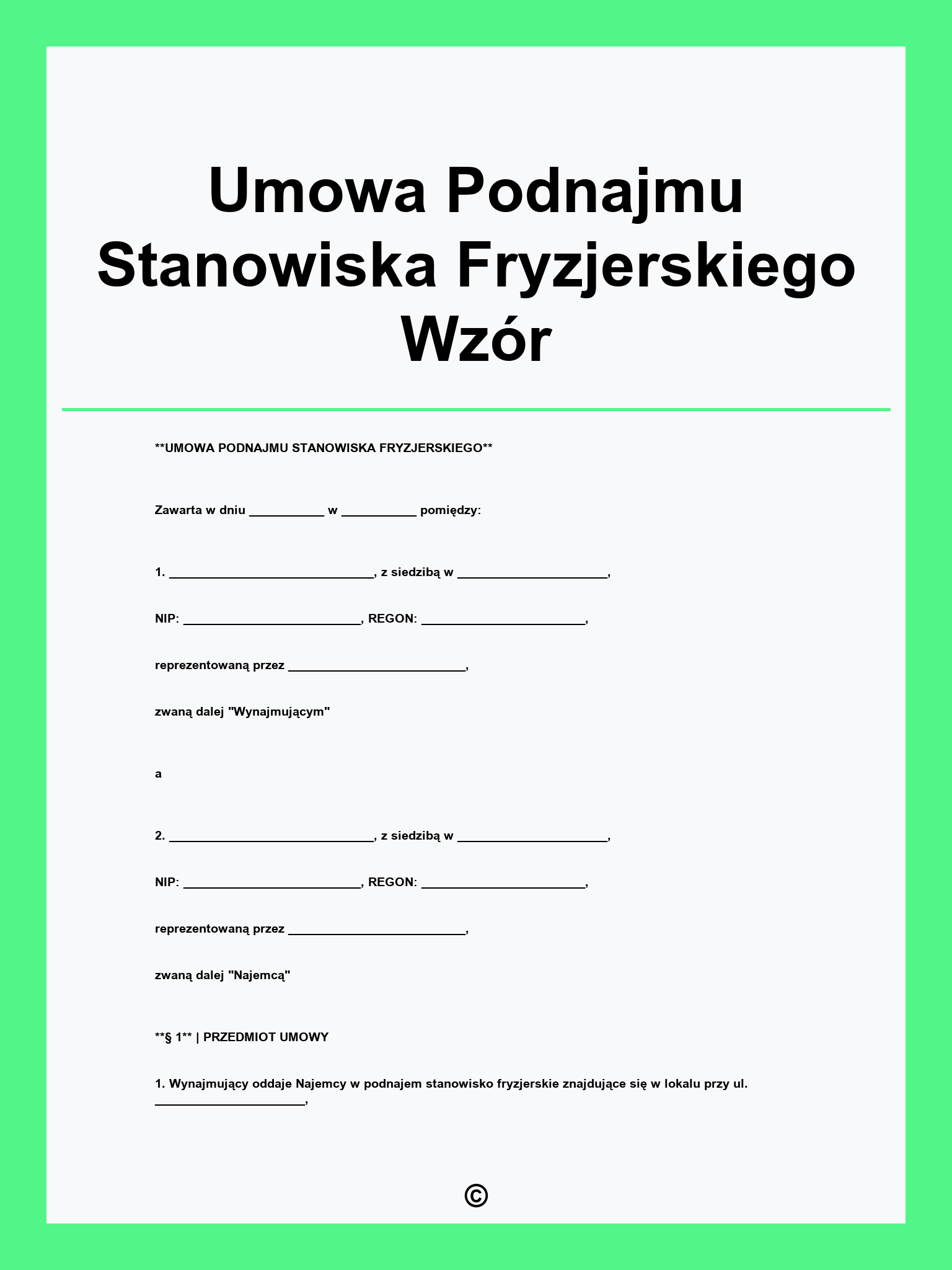 Umowa Podnajmu Stanowiska Fryzjerskiego Wzór