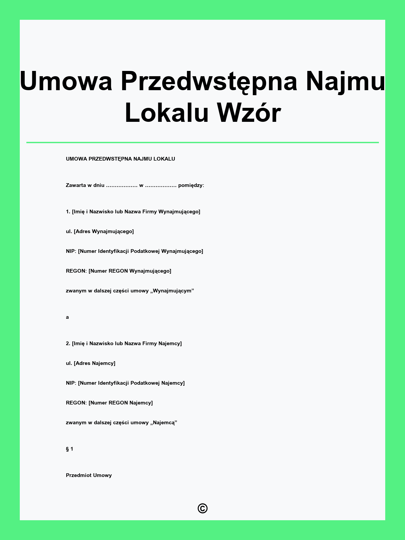 Umowa Przedwstępna Najmu Lokalu Wzór