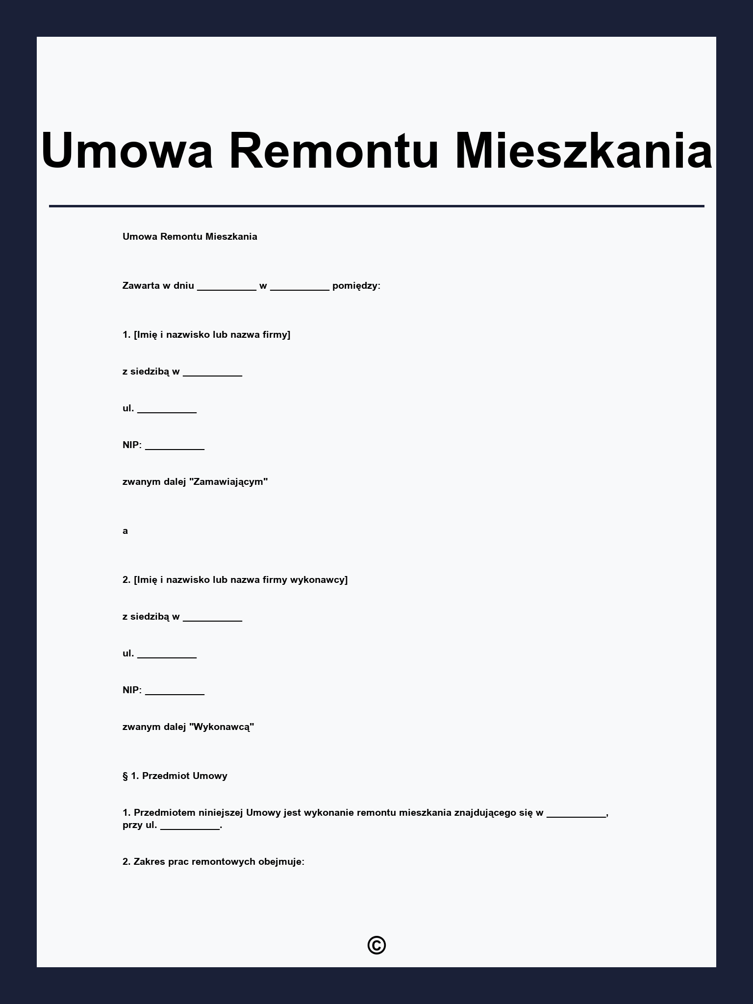 Umowa Remontu Mieszkania