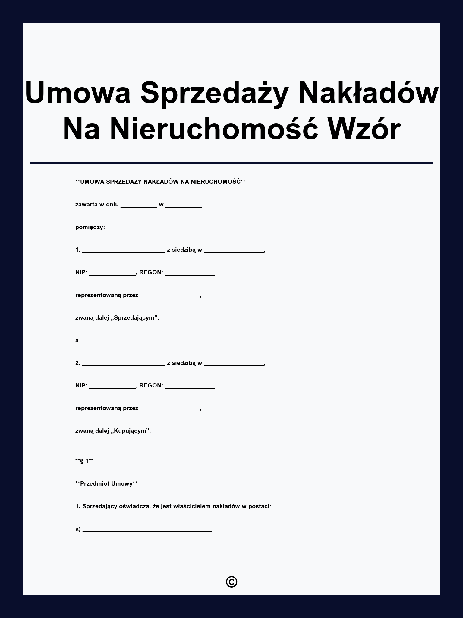 Umowa Sprzedaży Nakładów Na Nieruchomość Wzór
