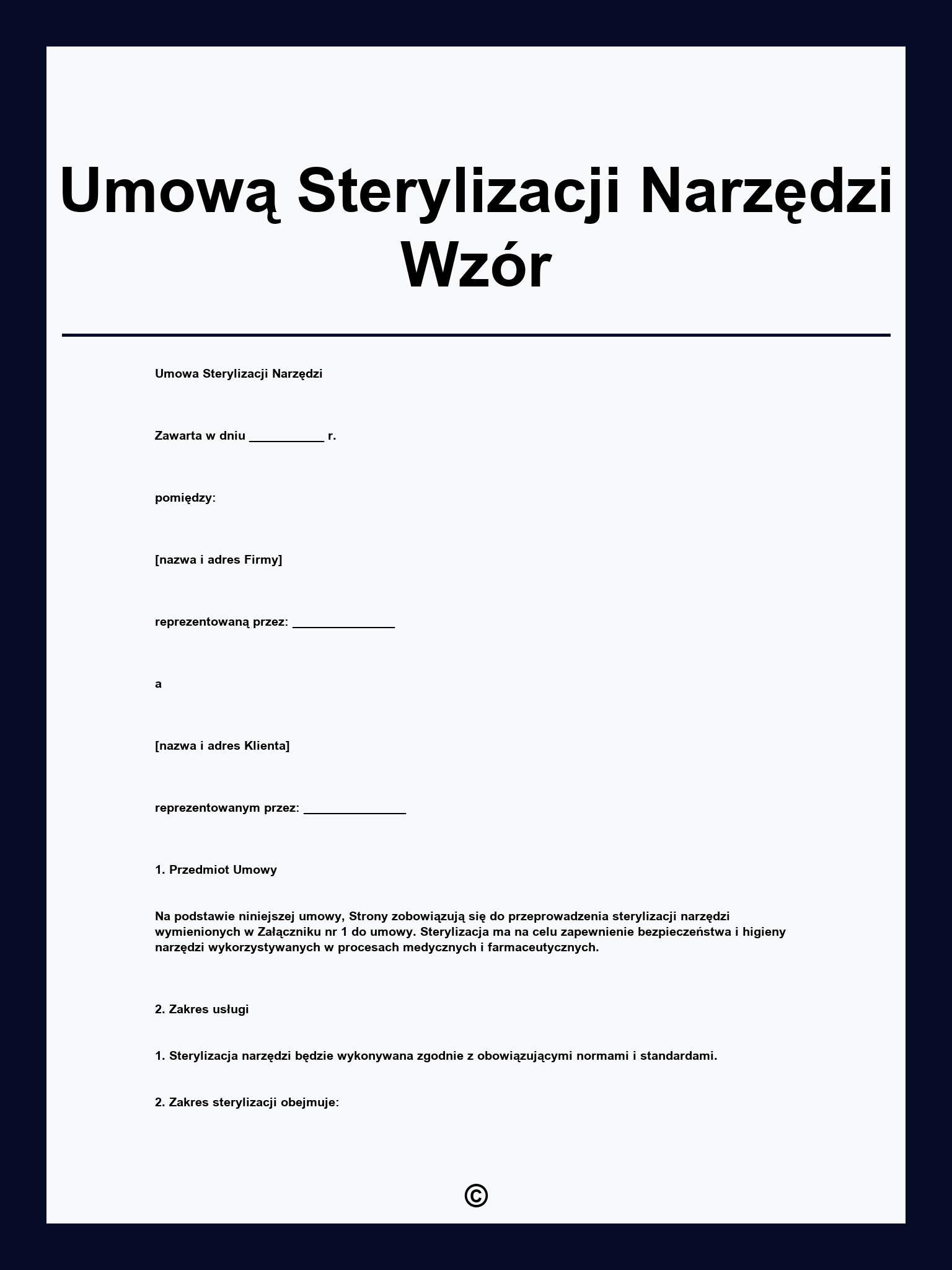 Umową Sterylizacji Narzędzi Wzór