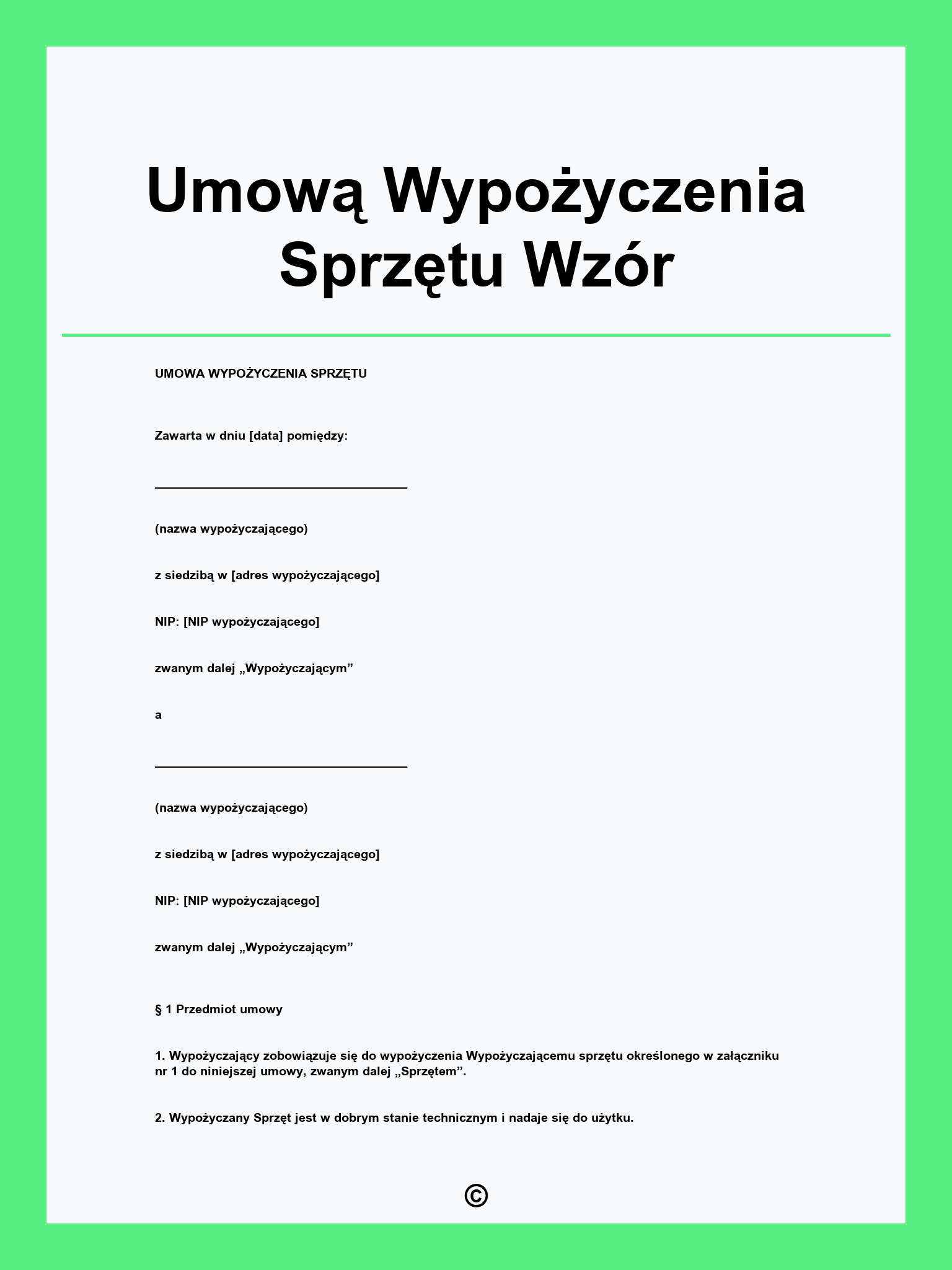 Umową Wypożyczenia Sprzętu Wzór