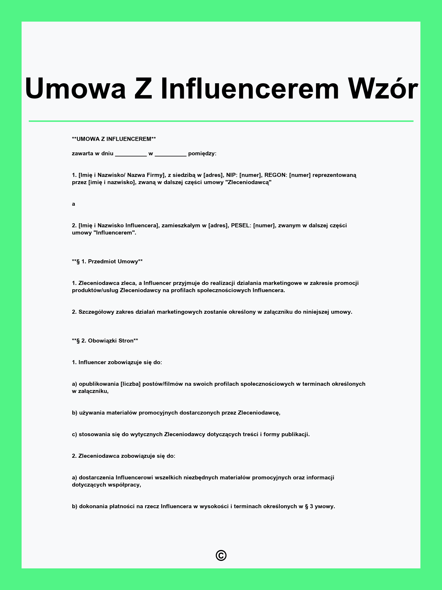 Umowa Z Influencerem Wzór