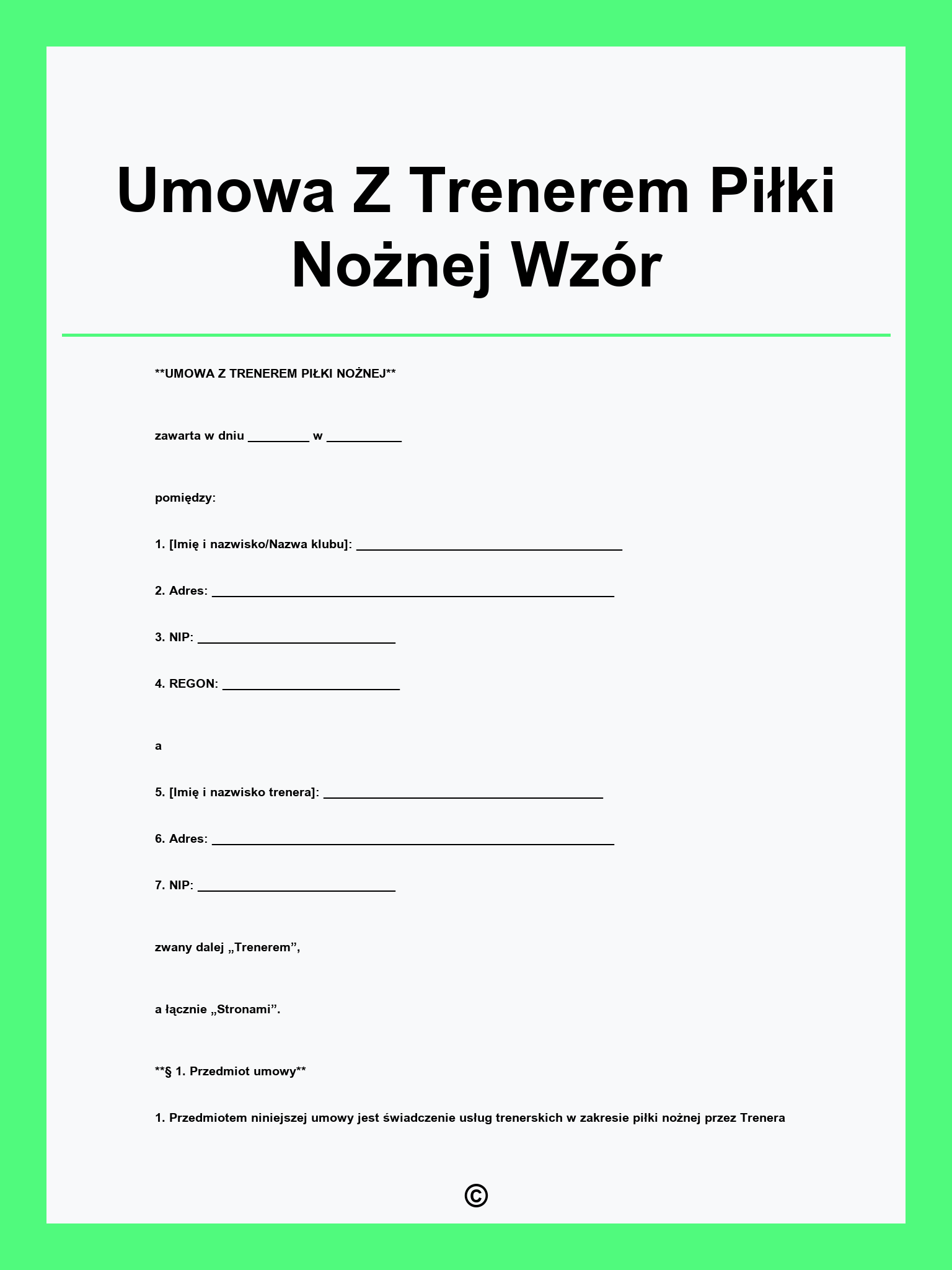 Umowa Z Trenerem Piłki Nożnej Wzór