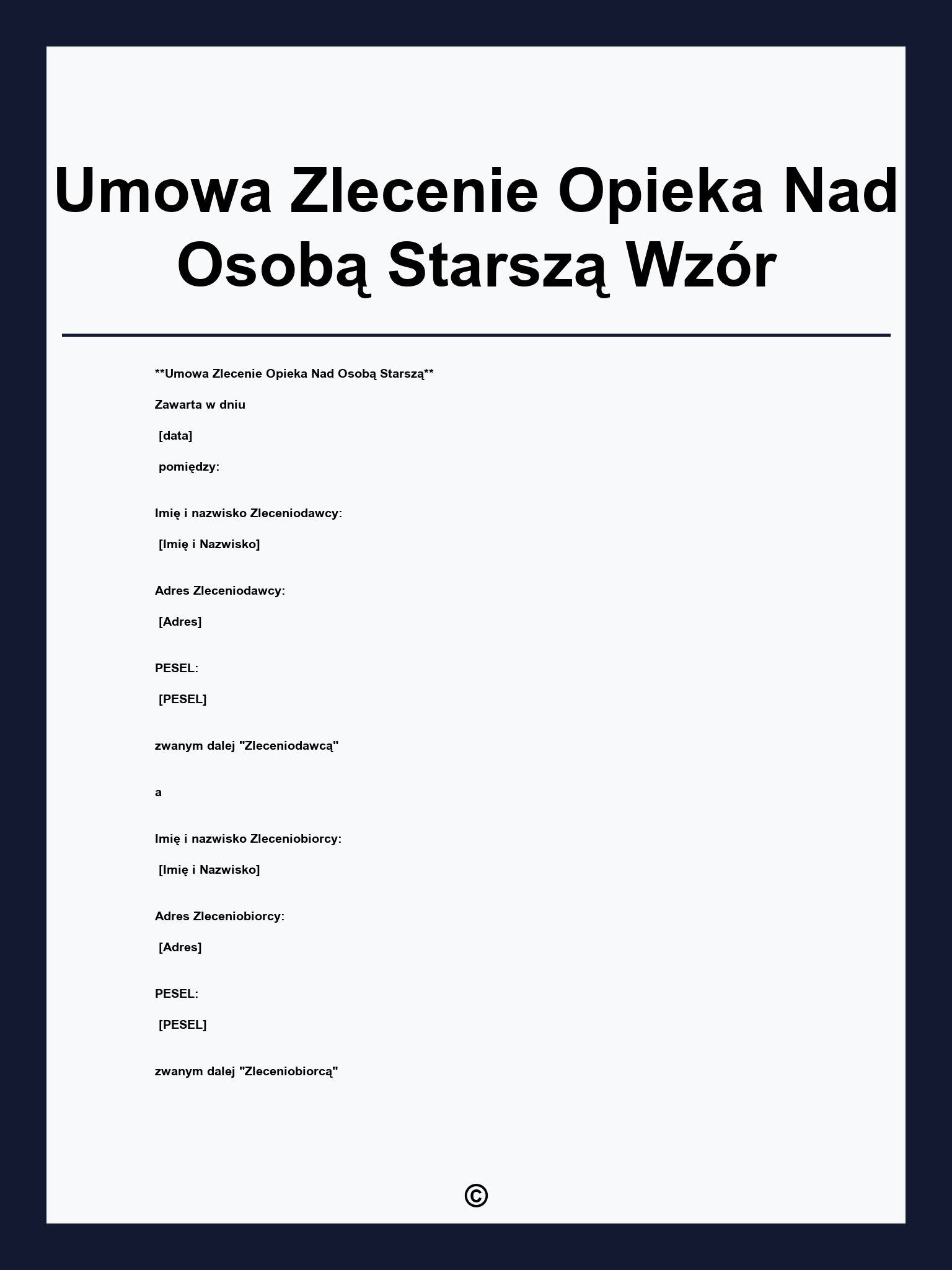 Umowa Zlecenie Opieka Nad Osobą Starszą Wzór