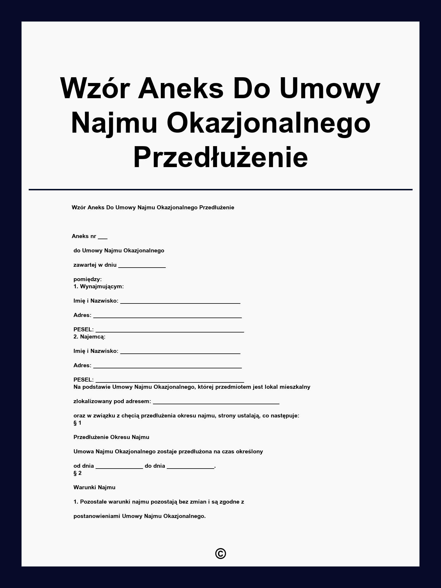 Wzór Aneks Do Umowy Najmu Okazjonalnego Przedłużenie