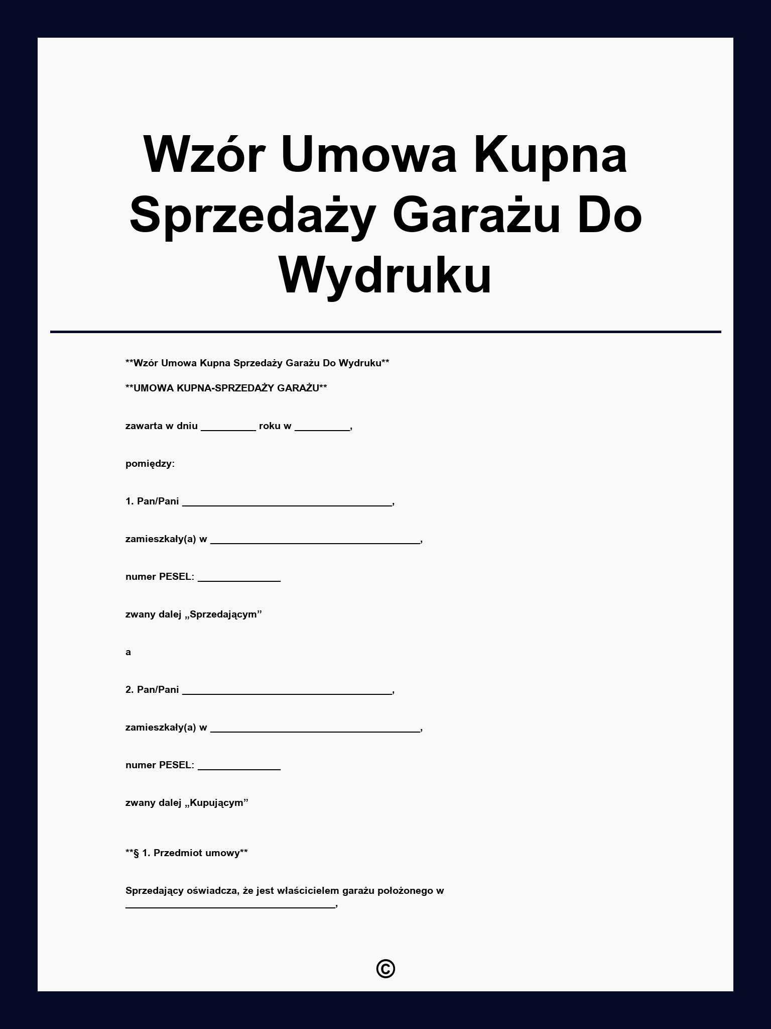 Wzór Umowa Kupna Sprzedaży Garażu Do Wydruku