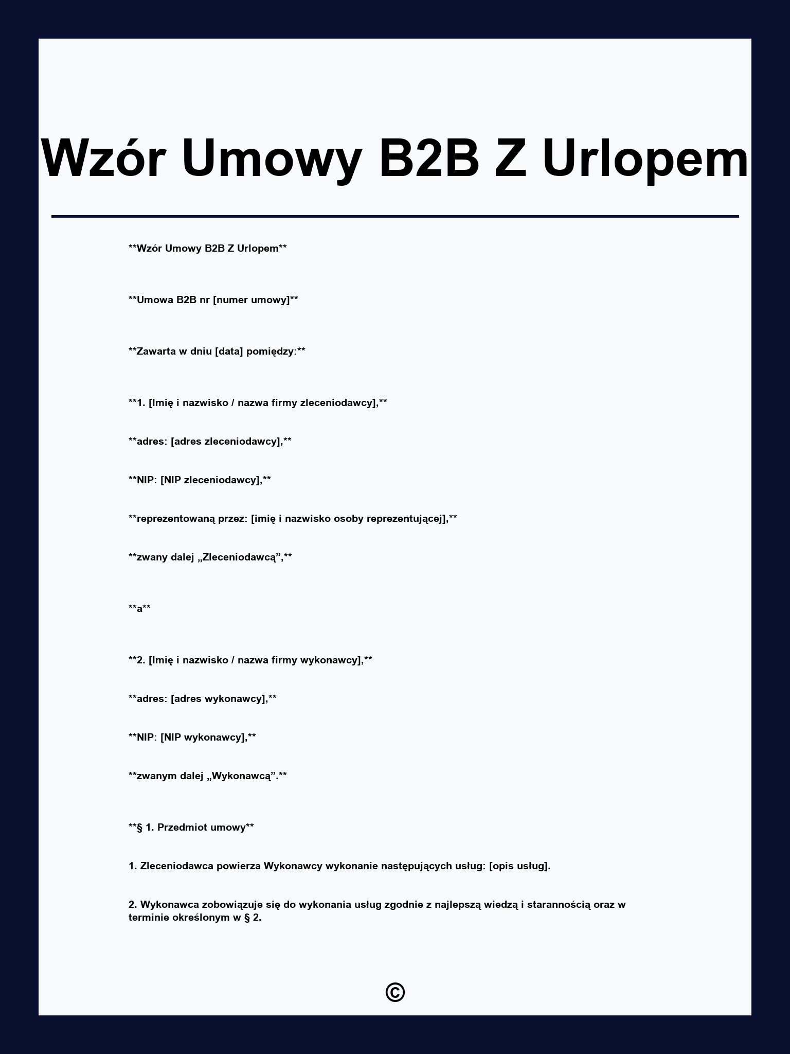 Wzór Umowy B2B Z Urlopem