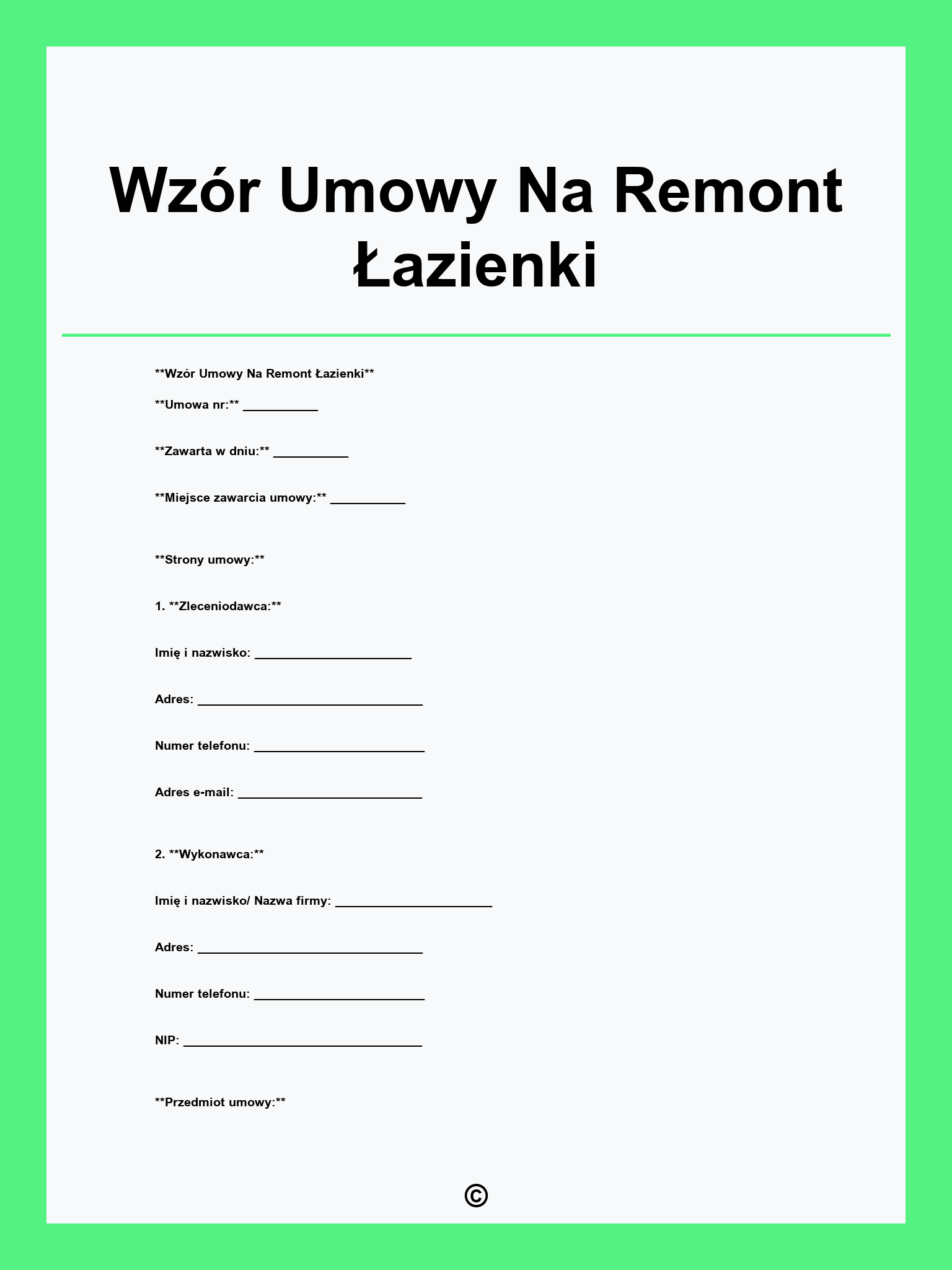 Wzór Umowy Na Remont Łazienki
