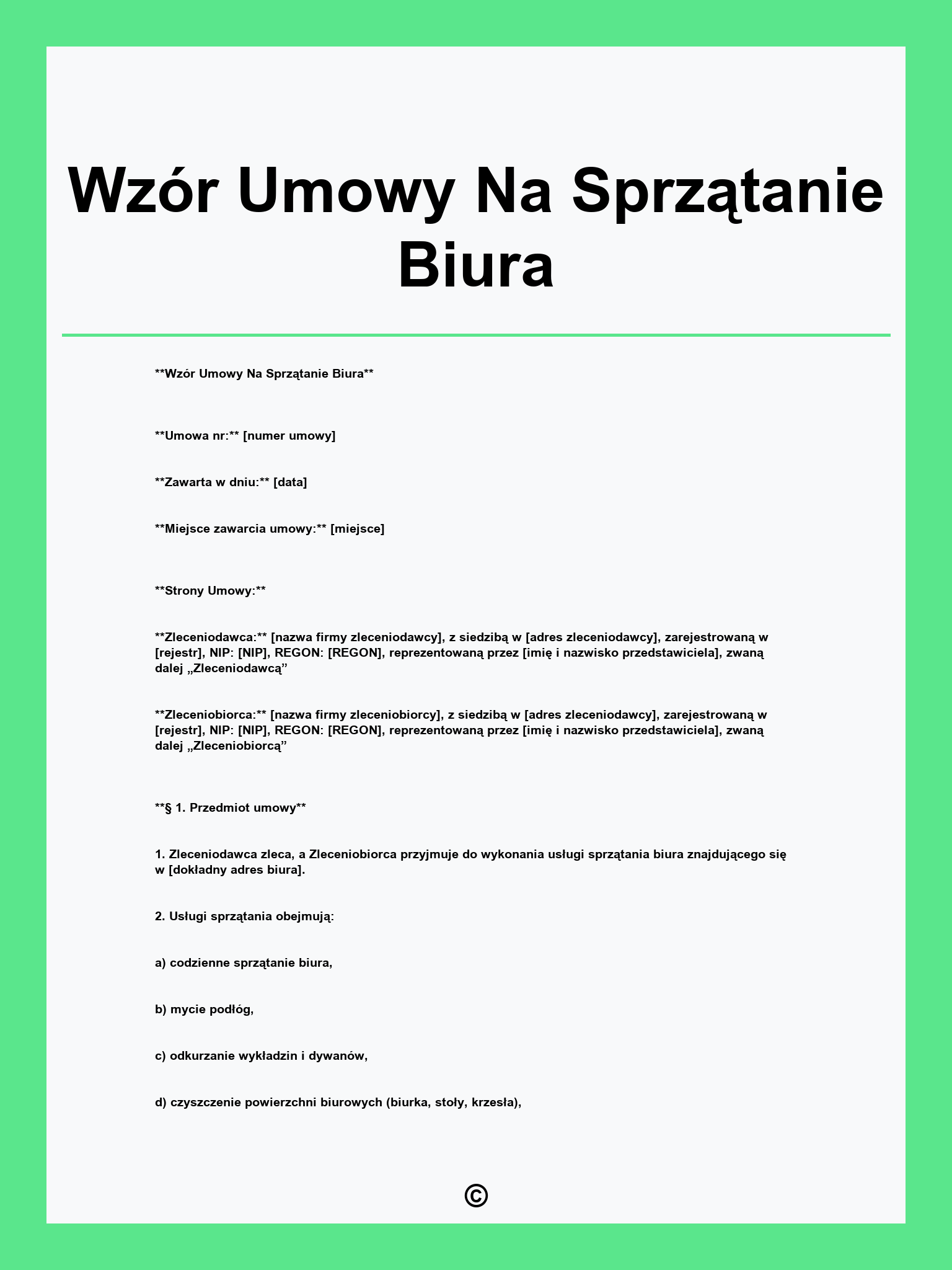 Wzór Umowy Na Sprzątanie Biura