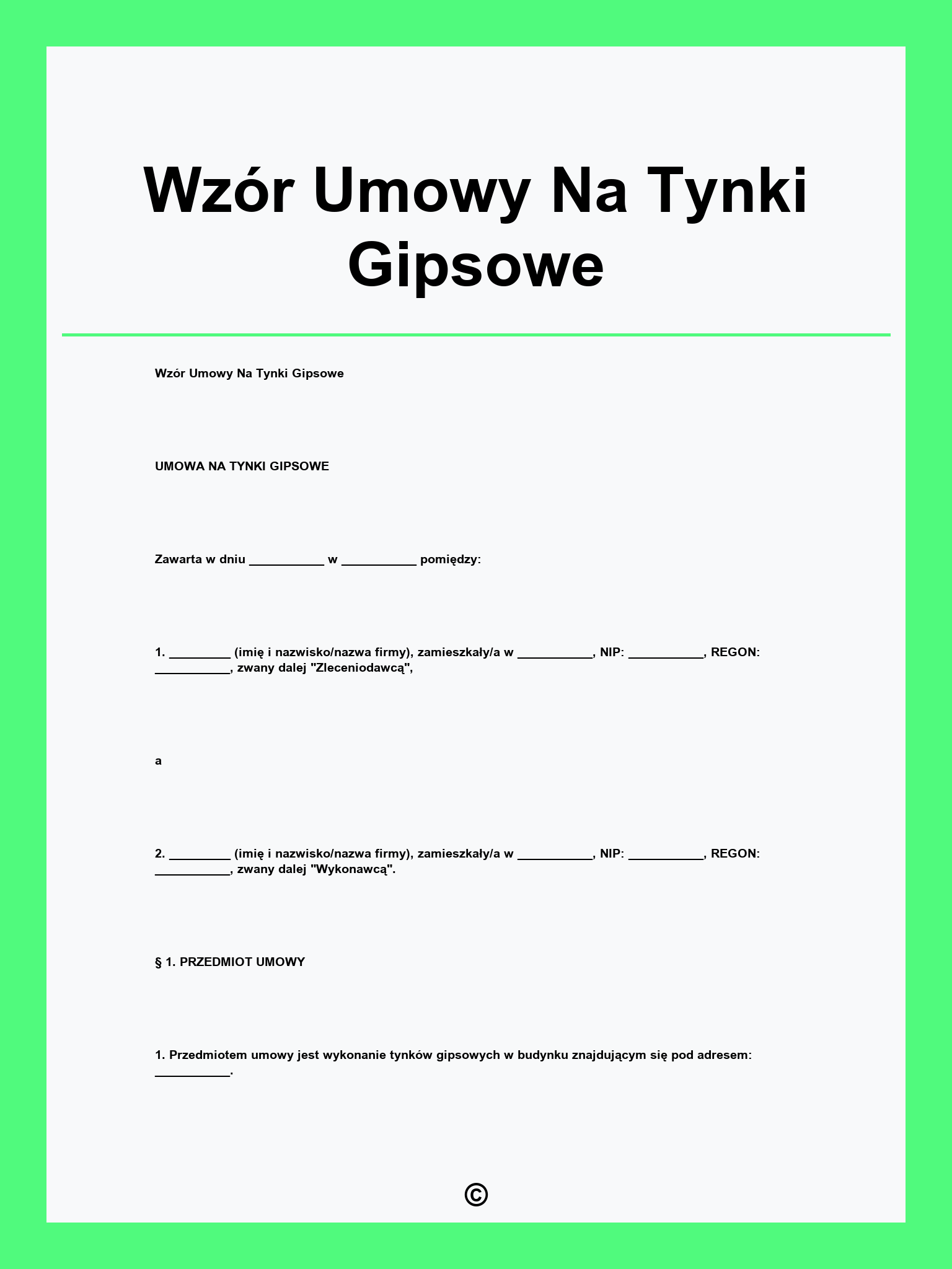 Wzór Umowy Na Tynki Gipsowe