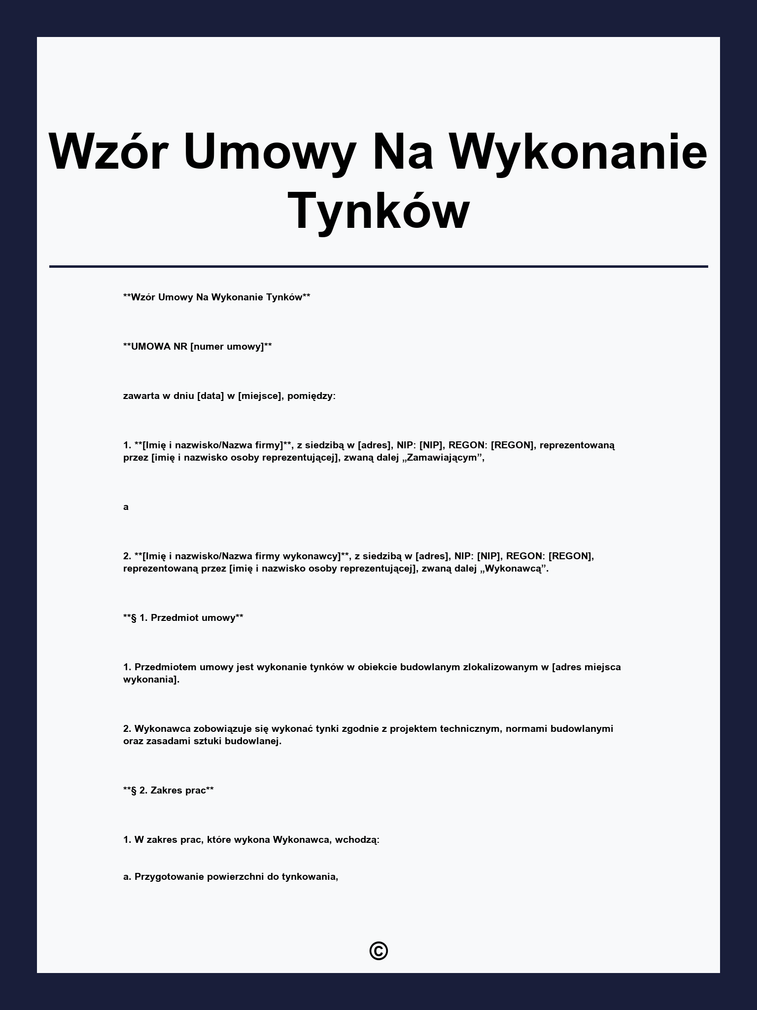 Wzór Umowy Na Wykonanie Tynków