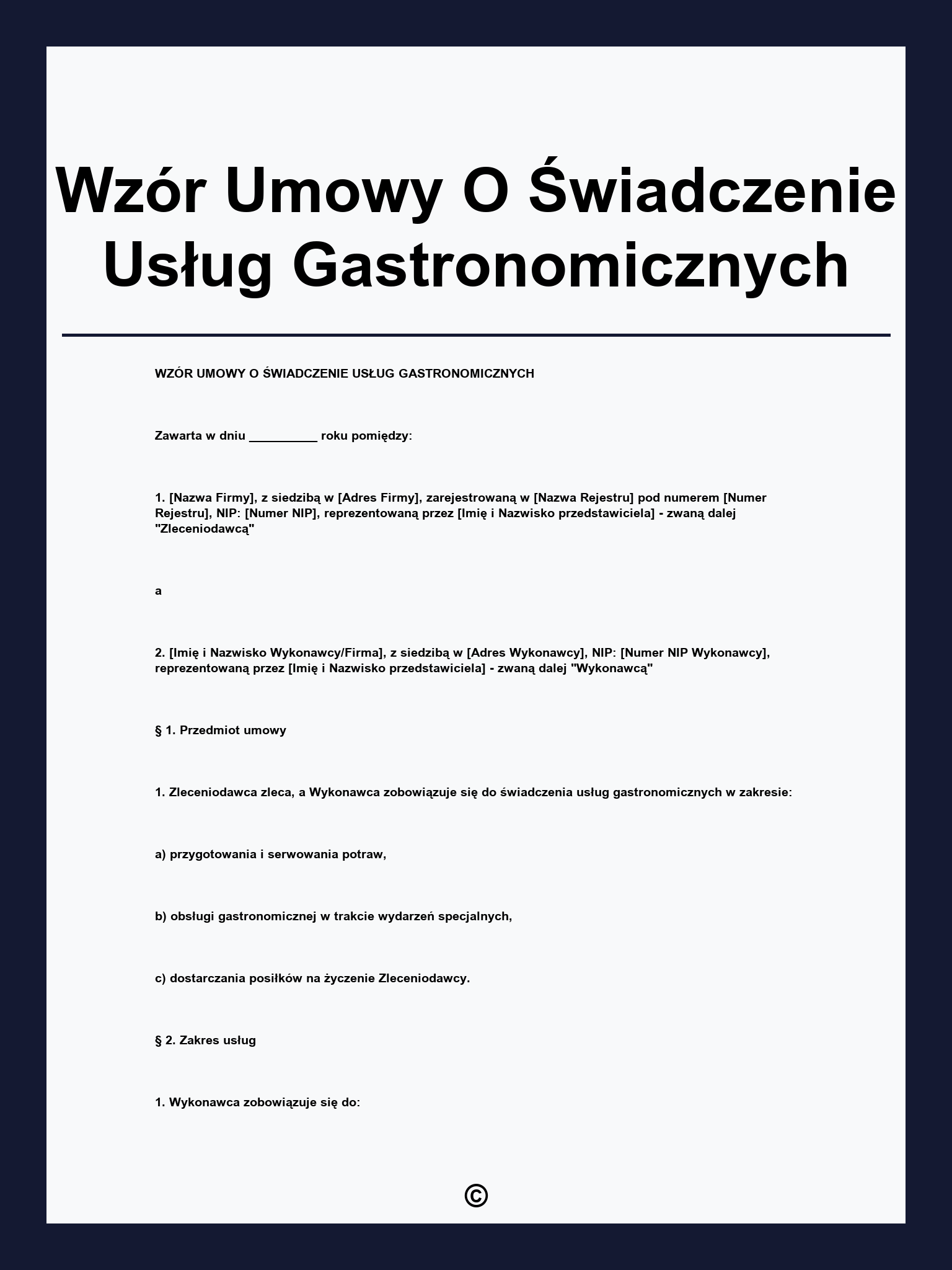 Wzór Umowy O Świadczenie Usług Gastronomicznych