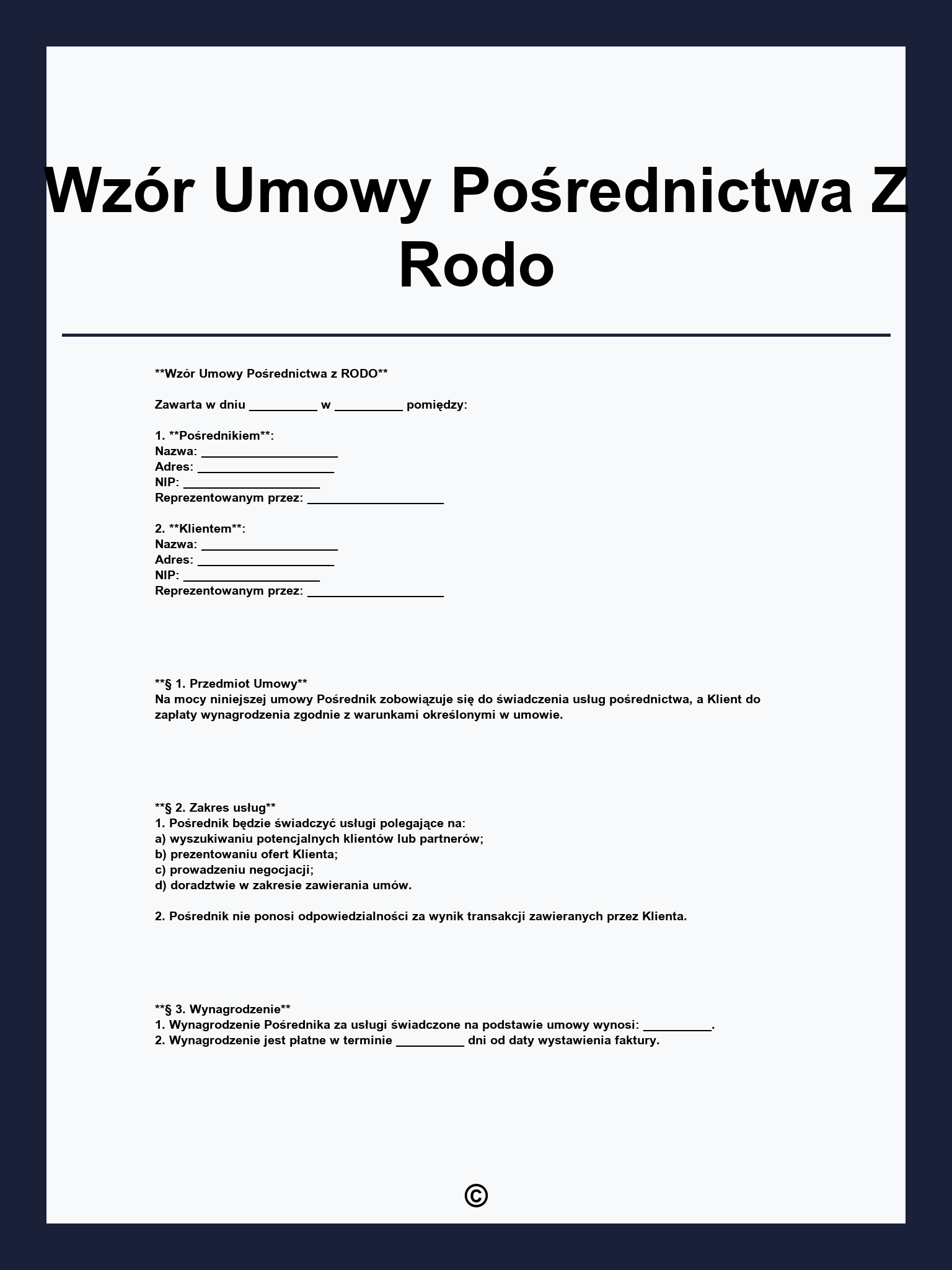 Wzór Umowy Pośrednictwa Z Rodo