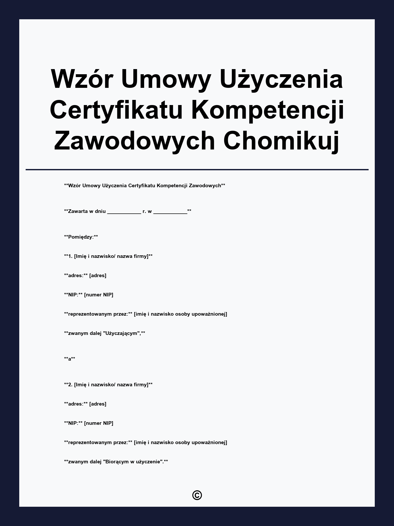 Wzór Umowy Użyczenia Certyfikatu Kompetencji Zawodowych Chomikuj