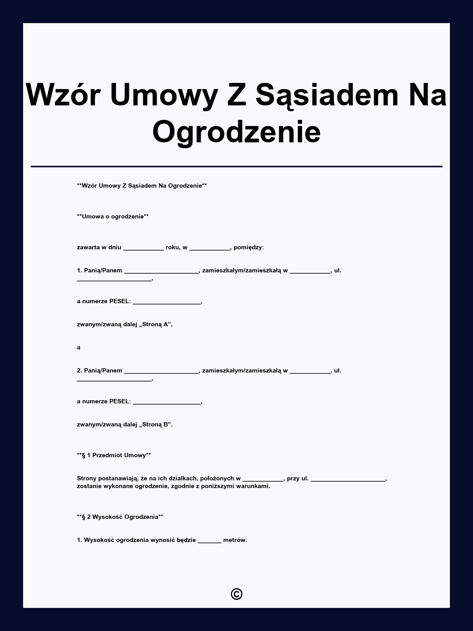 Wzór Umowy Z Sąsiadem Na Ogrodzenie