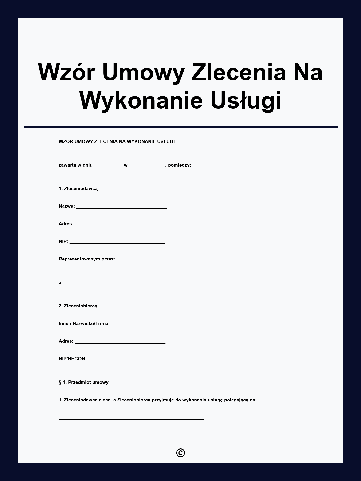 Wzór Umowy Zlecenia Na Wykonanie Usługi