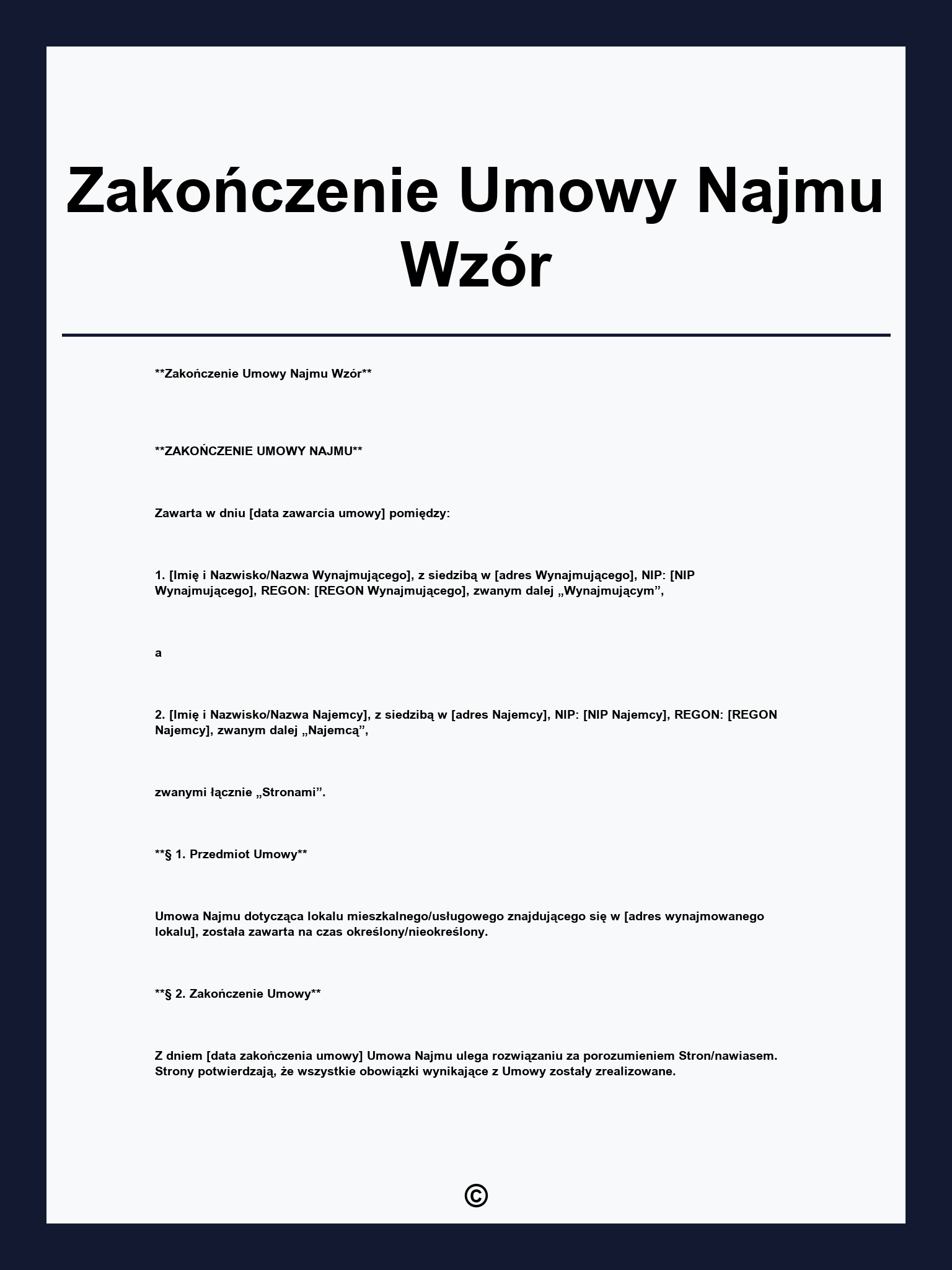 Zakończenie Umowy Najmu Wzór