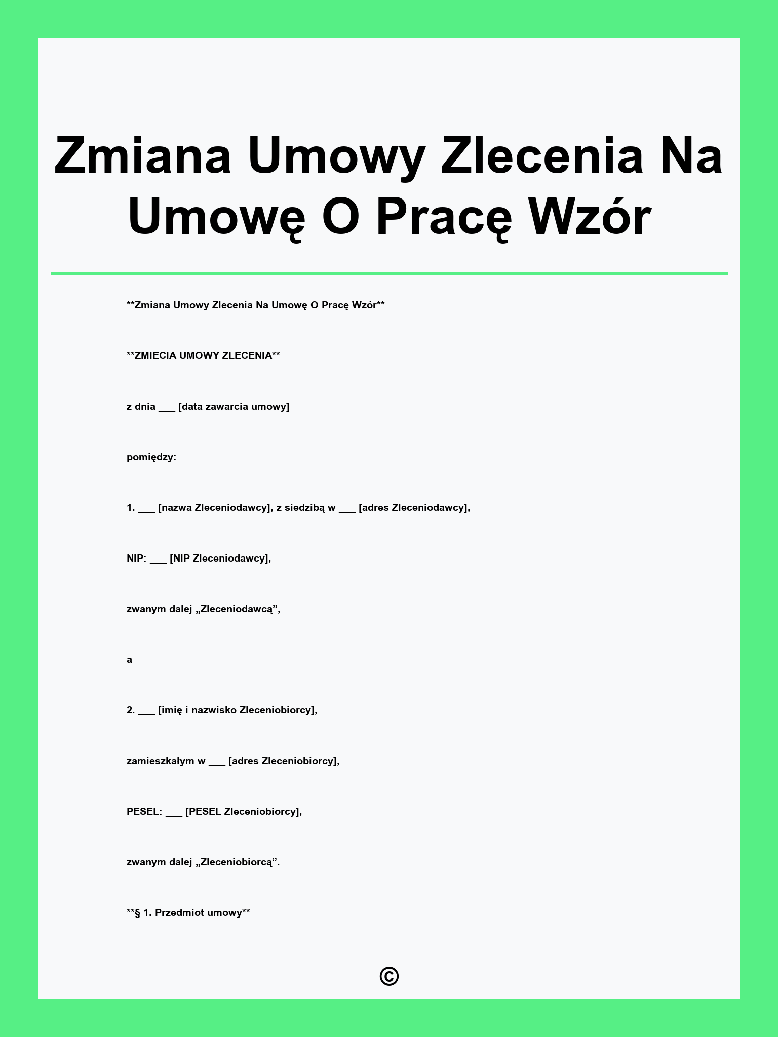Zmiana Umowy Zlecenia Na Umowę O Pracę Wzór